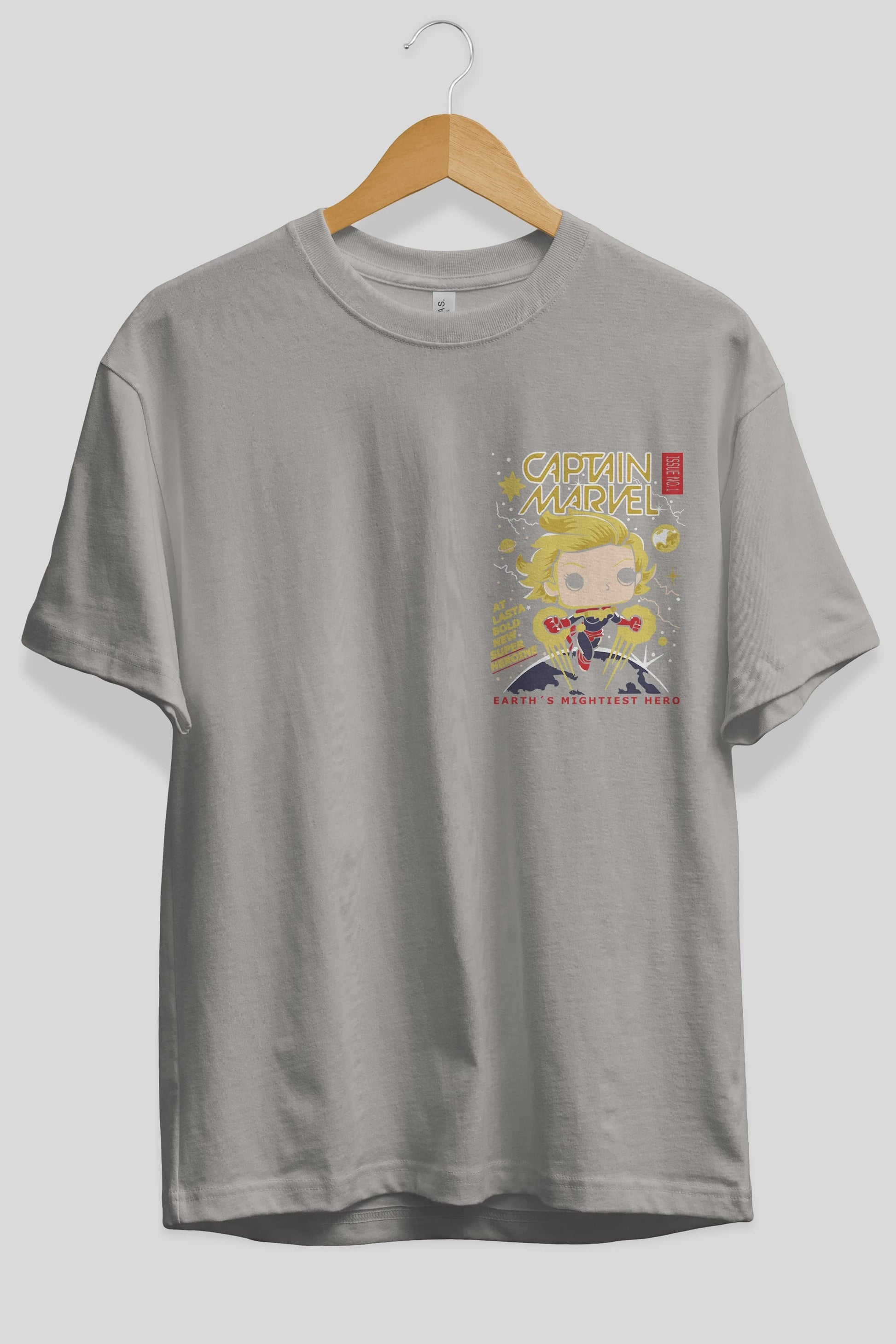 Captain Marvel Ön Sol Baskılı Oversize t-shirt Erkek Kadın Unisex %100 Pamuk Bisiklet Yaka tişort