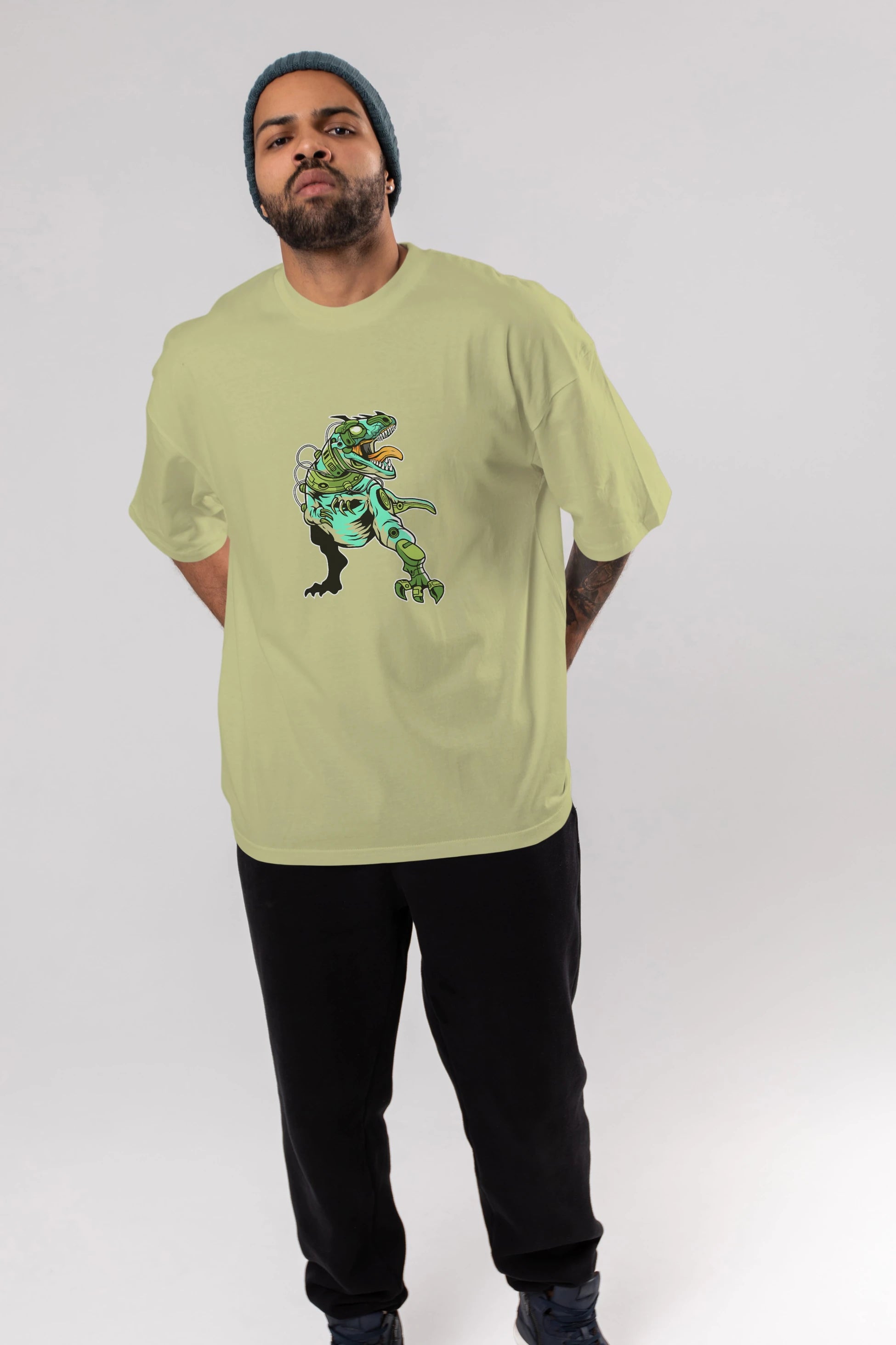 Trex Robot Ön Baskılı Oversize t-shirt Erkek Kadın Unisex %100 Pamuk tişort