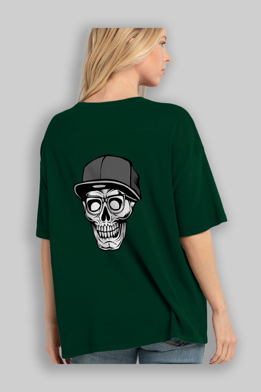 Skull With Hat Arka Baskılı Oversize t-shirt Erkek Kadın Unisex %100 Pamuk tişort