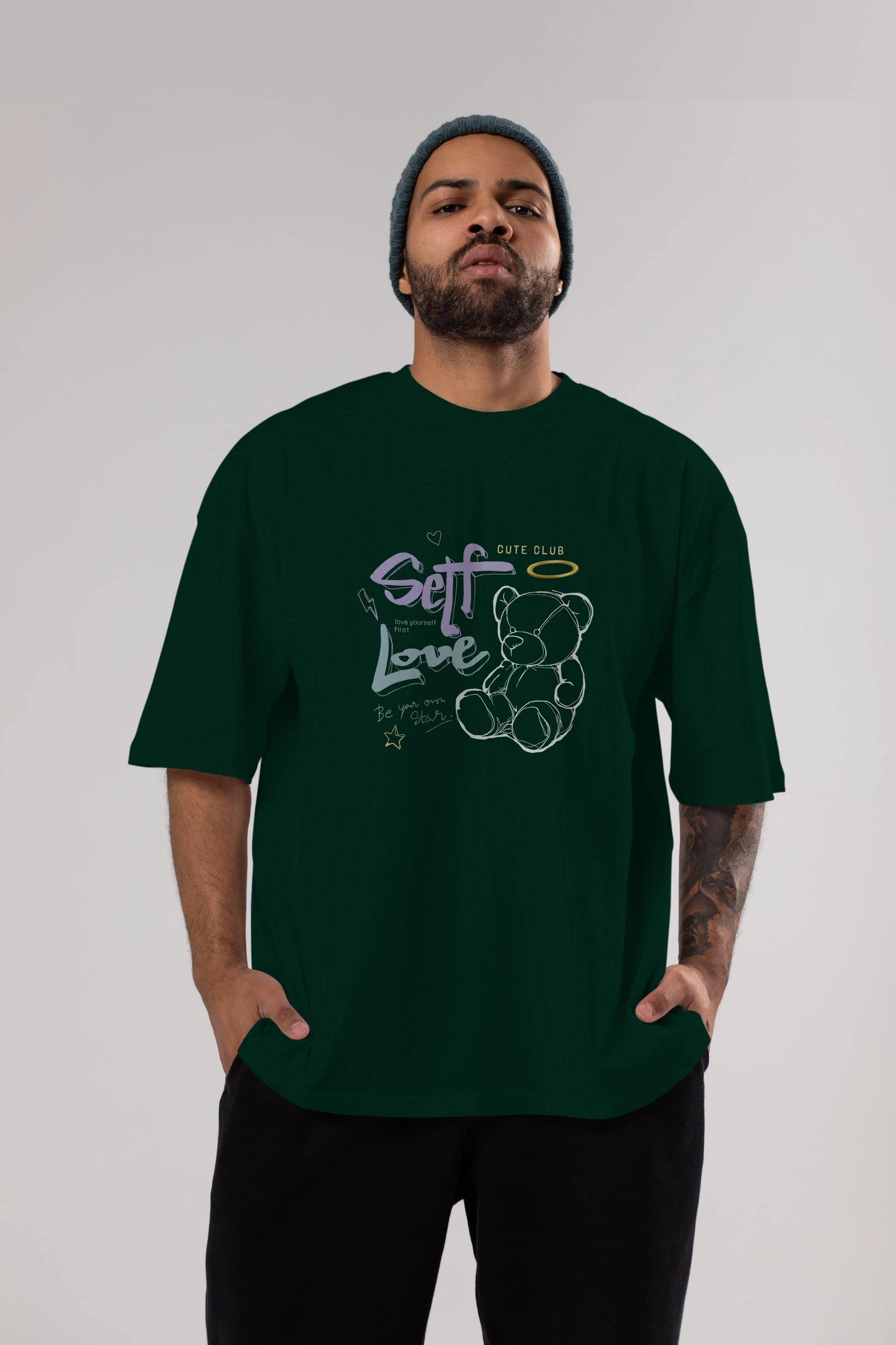 Self Love Bear Ön Baskılı Oversize t-shirt Erkek Kadın Unisex