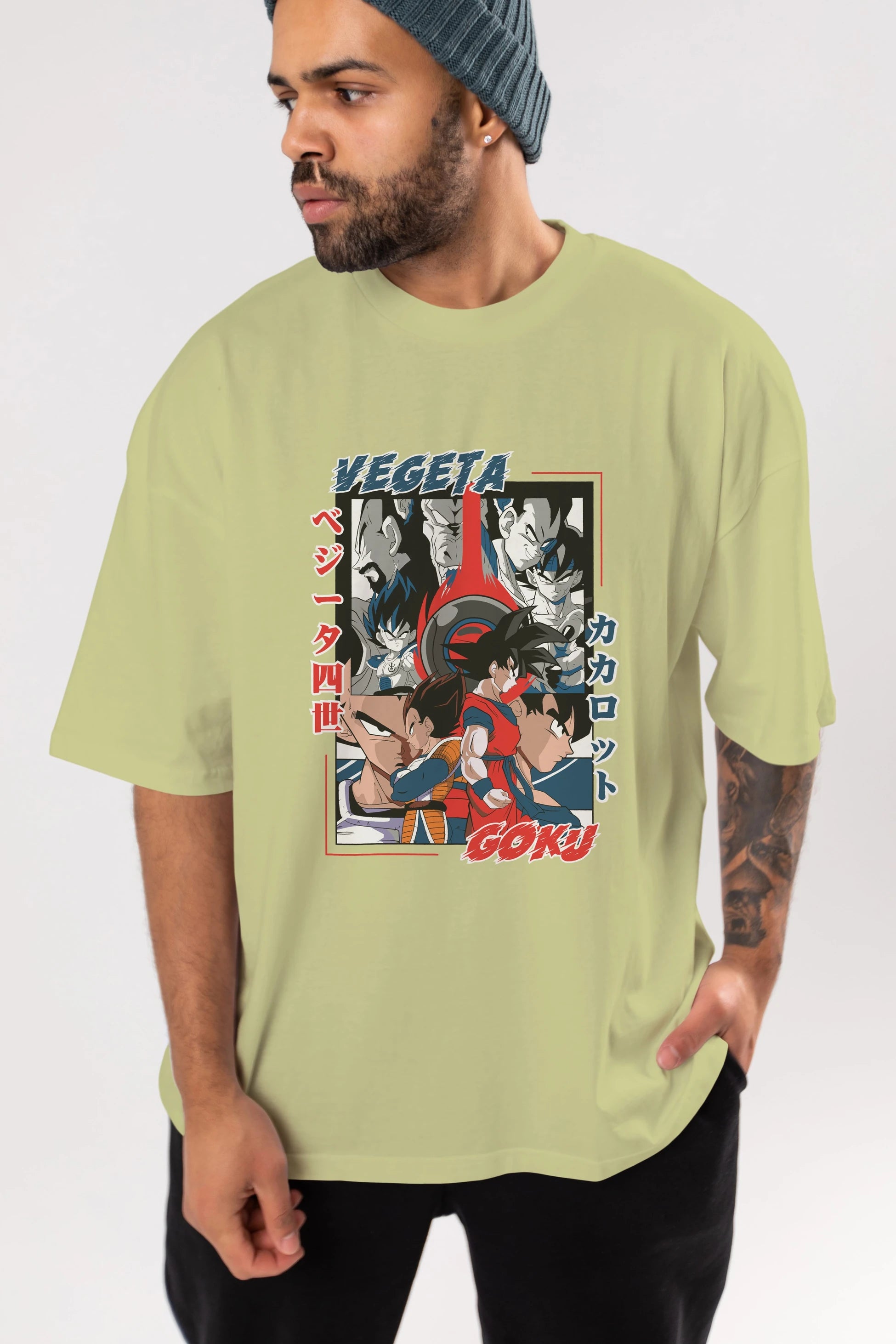 VEGETA VS GOKU Anime Ön Baskılı Oversize t-shirt %100 pamuk Erkek Kadın Unisex