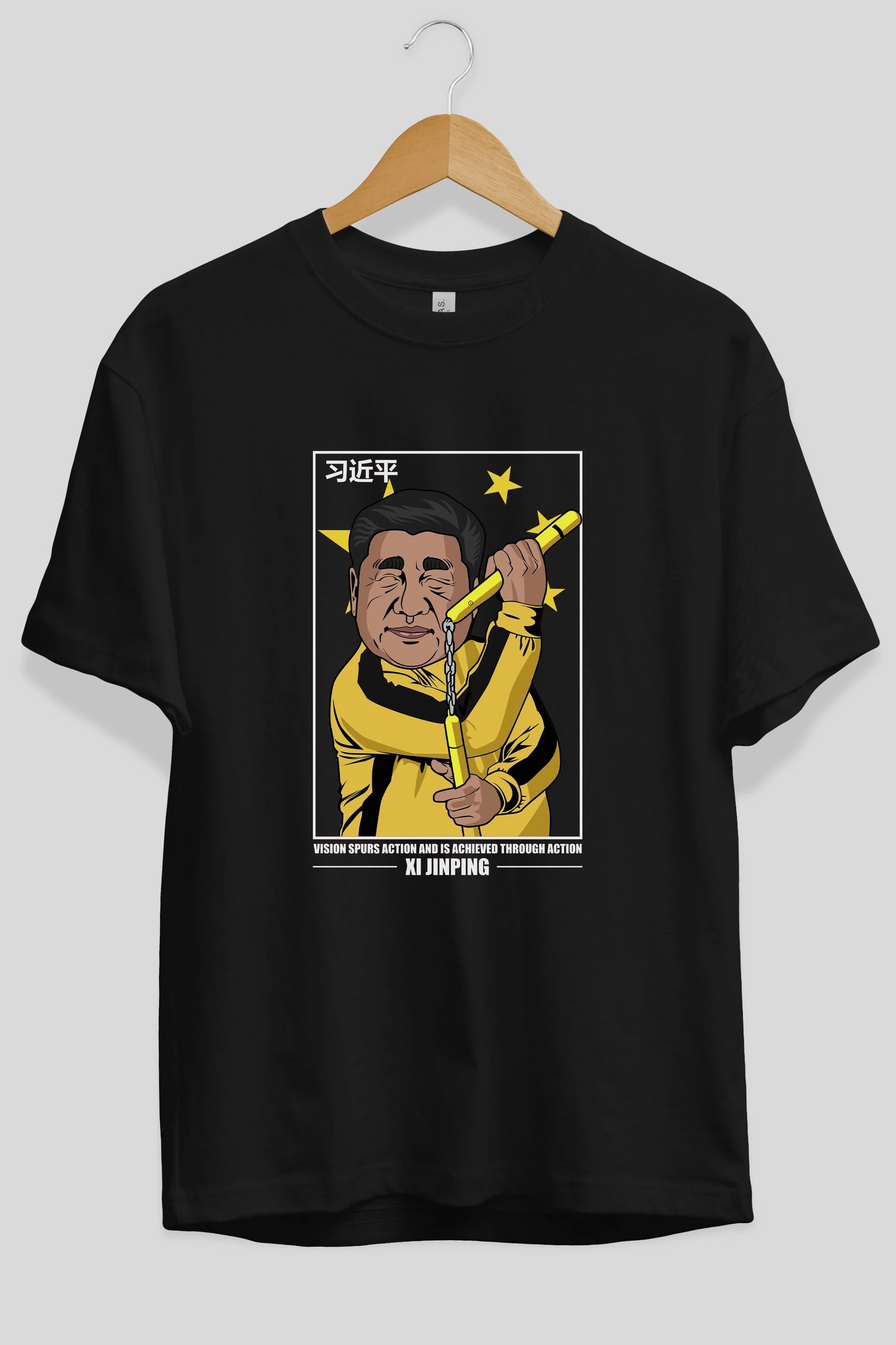 Xi Jinping Bruce Lee Ön Baskılı Oversize t-shirt Erkek Kadın Unisex %100 Pamuk tişort
