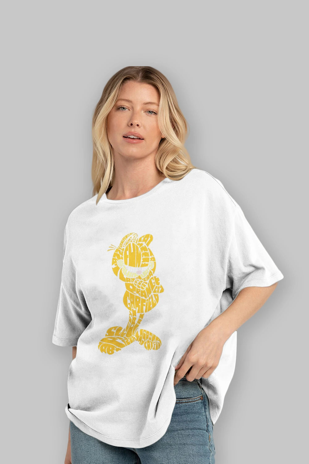 Garfield Ön Baskılı Oversize t-shirt %100 pamuk Erkek Kadın Unisex