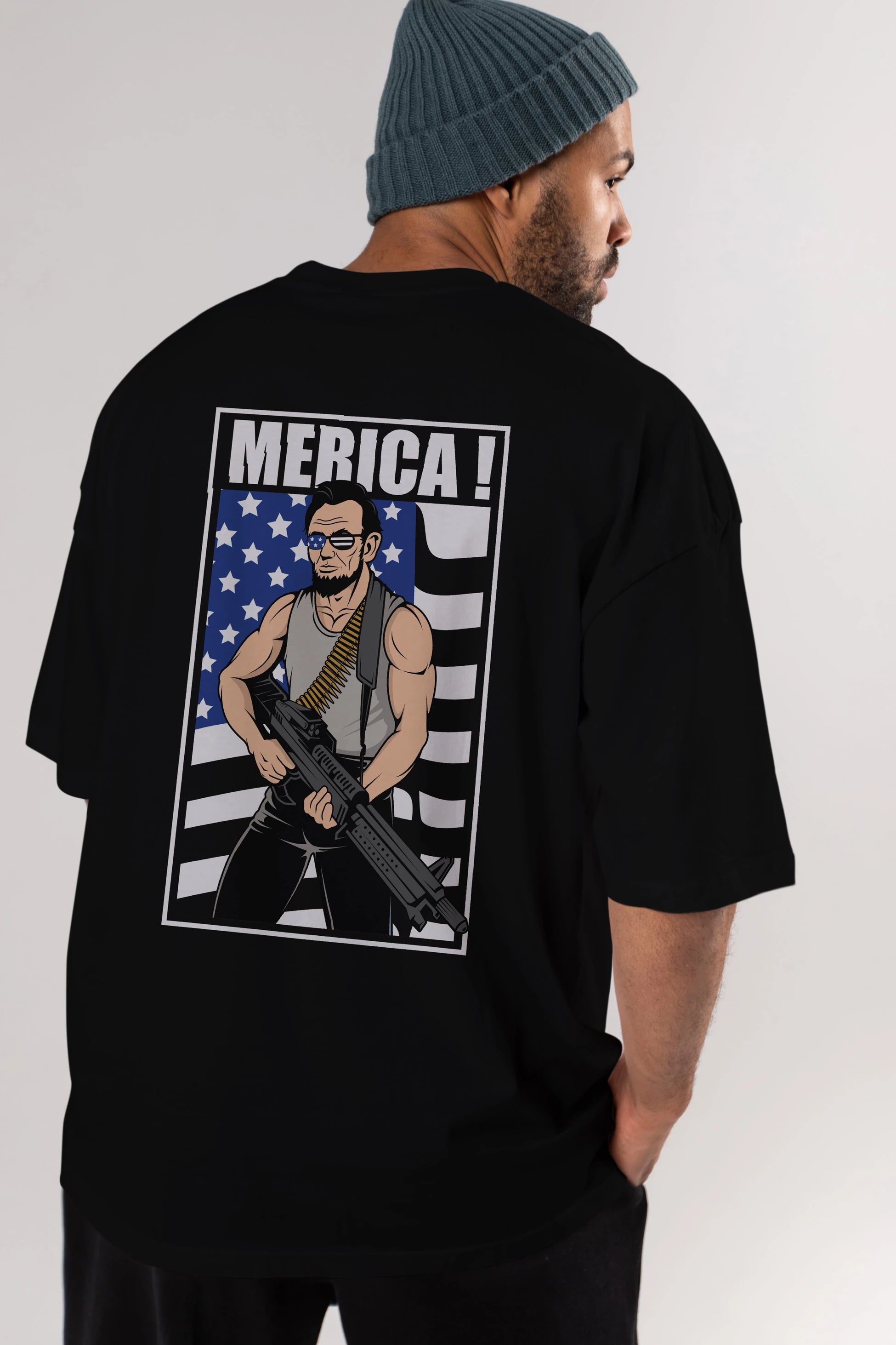 Lincoln Rambo Arka Baskılı Oversize t-shirt Erkek Kadın Unisex %100 Pamuk tişort