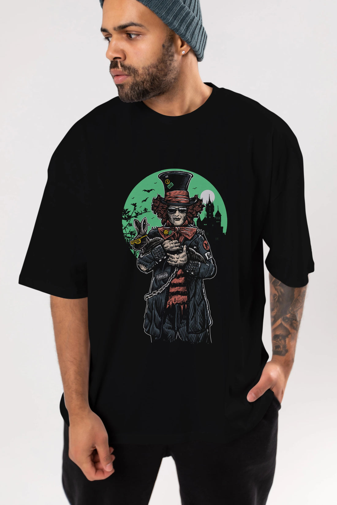 Mad Hatter Ön Baskılı Oversize t-shirt Erkek Kadın Unisex %100 Pamuk tişort
