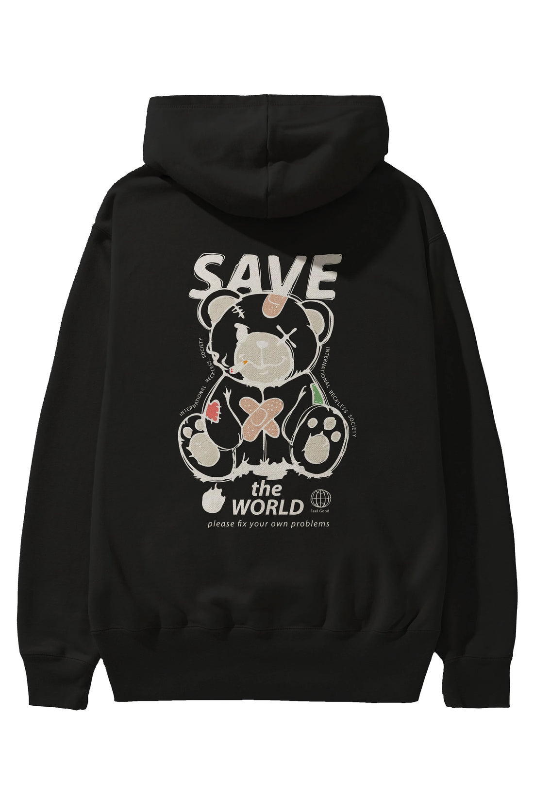 Save the World Bear Arka Baskılı Hoodie Oversize Kapüşonlu Sweatshirt Erkek Kadın Unisex