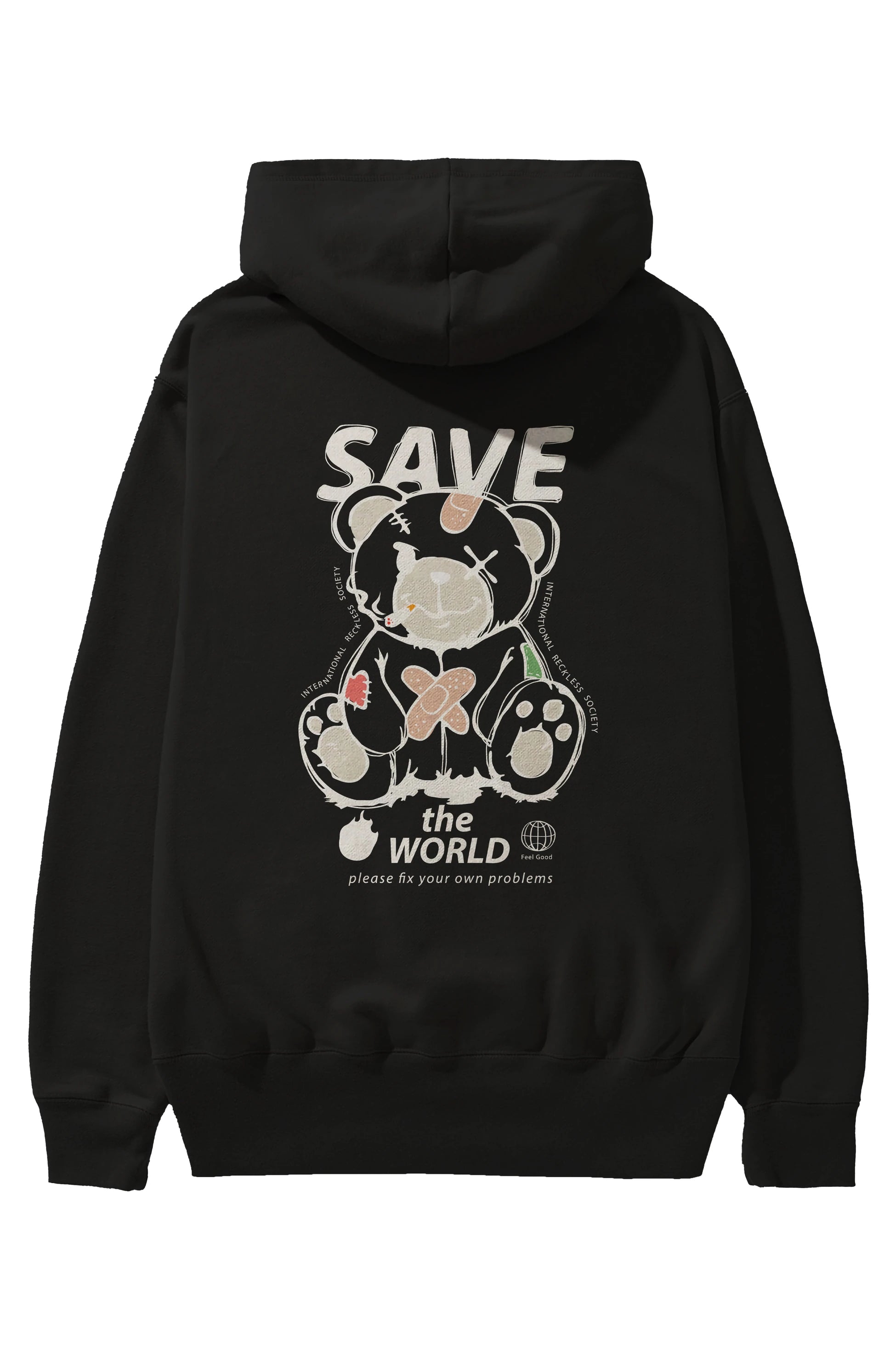 Save the World Bear Arka Baskılı Hoodie Oversize Kapüşonlu Sweatshirt Erkek Kadın Unisex
