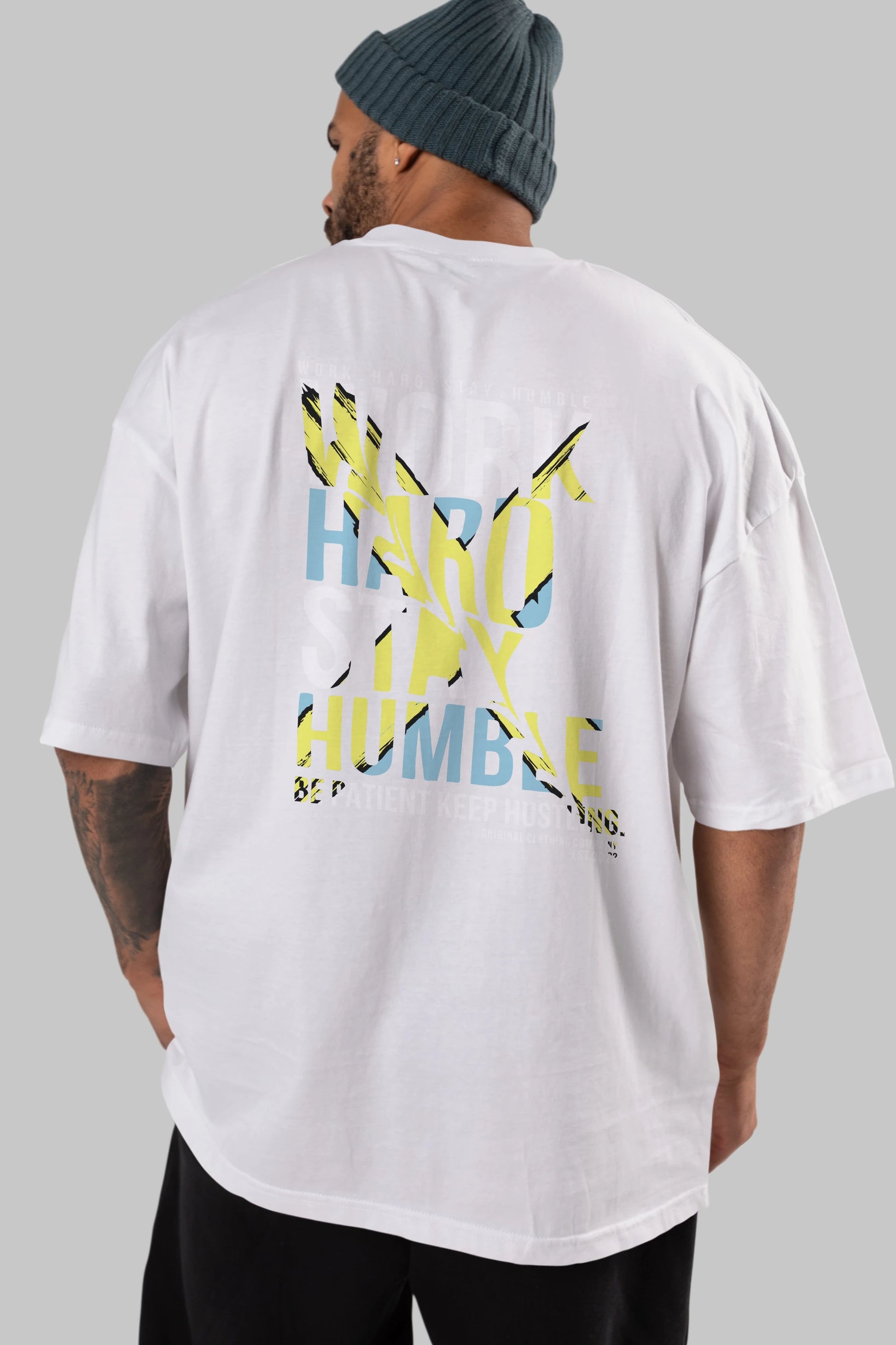Work Hard Stay Humble Arka Baskılı Oversize t-shirt Erkek Kadın Unisex