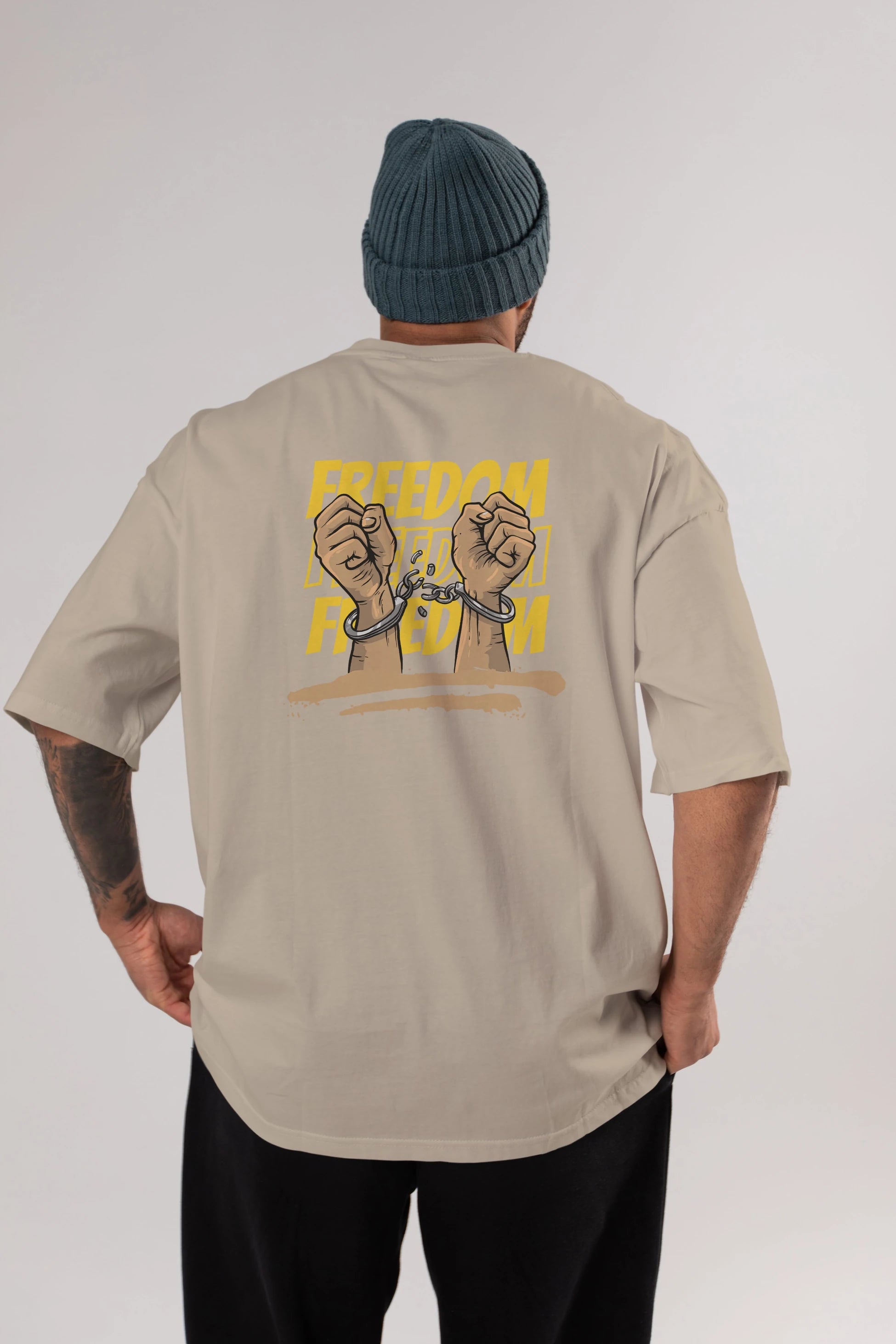 Freedom Yazılı Arka Baskılı Oversize t-shirt Erkek Kadın Unisex