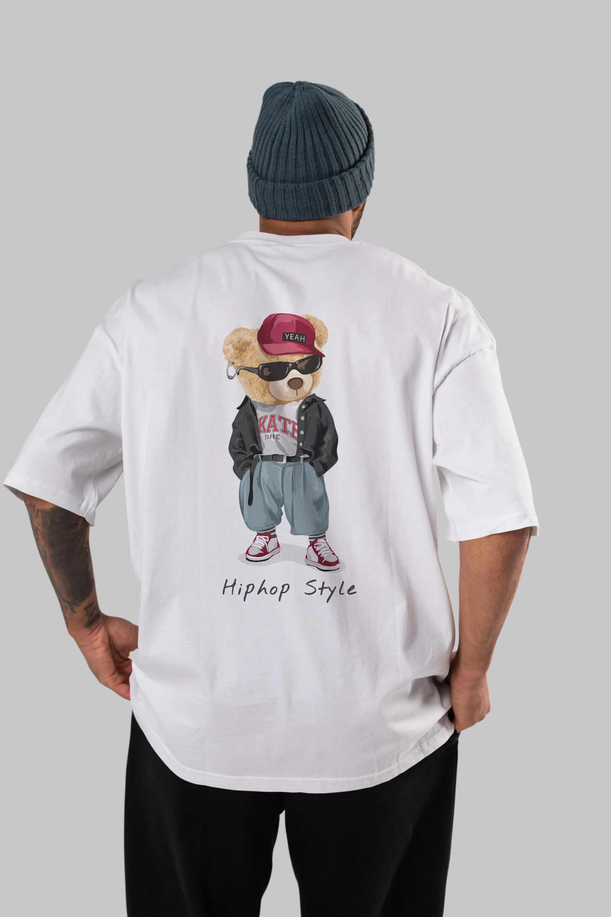 Teddy Bear Hiphop Style Arka Baskılı Oversize t-shirt Erkek Kadın Unisex %100 Pamuk