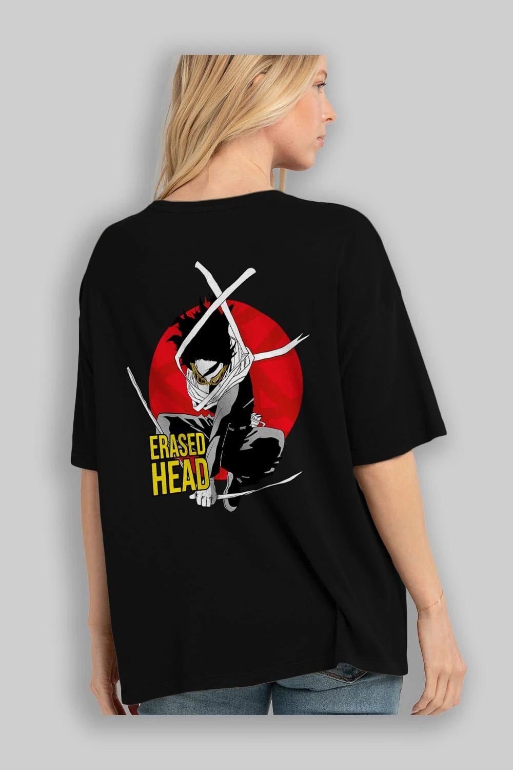 Erased Head Anime Arka Baskılı Oversize t-shirt Erkek Kadın Unisex