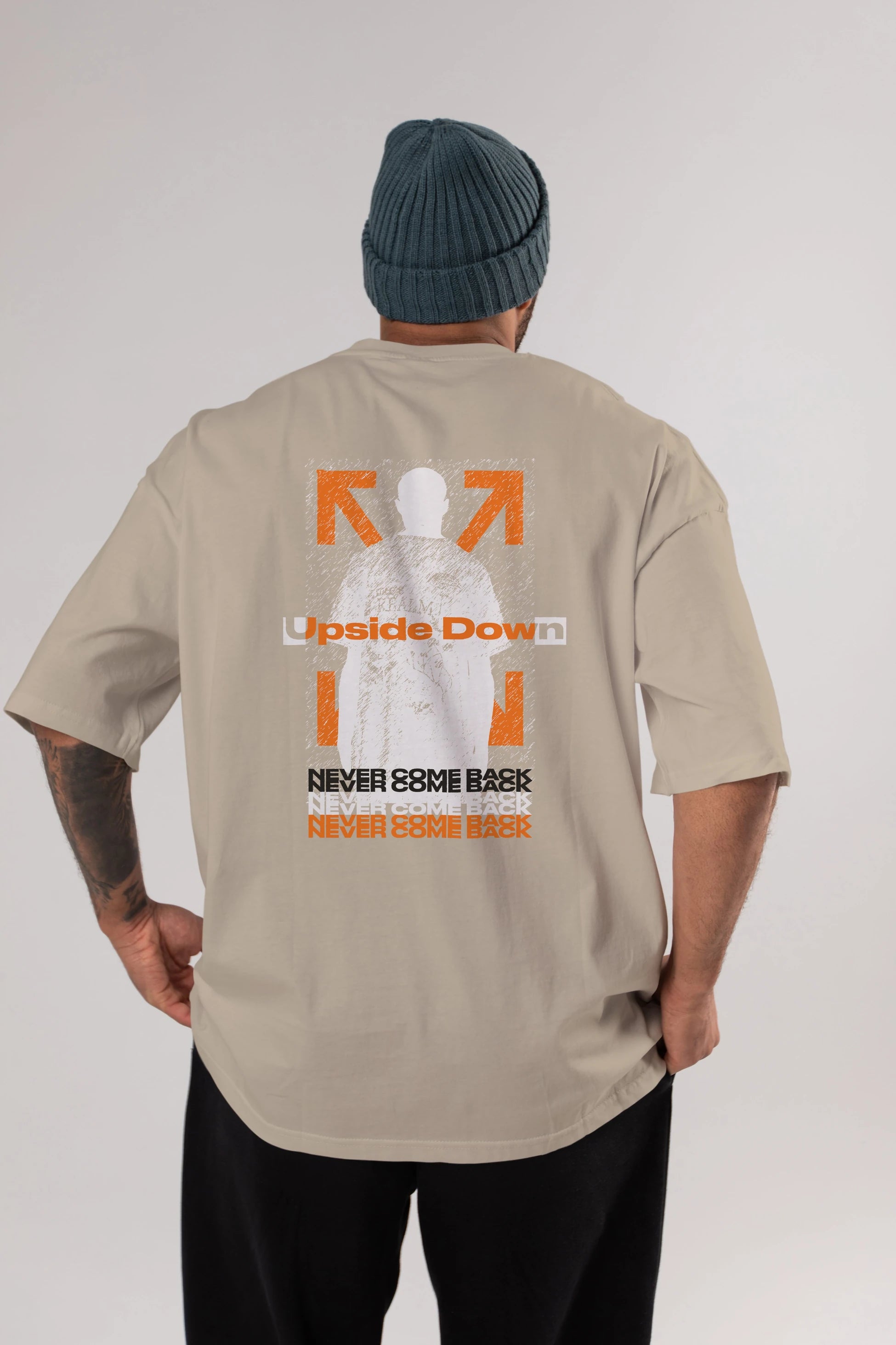 Upside Down Arka Baskılı Oversize t-shirt Erkek Kadın Unisex