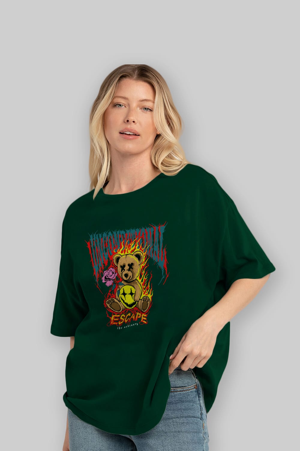 Escape Bear Ön Baskılı Oversize t-shirt Erkek Kadın Unisex