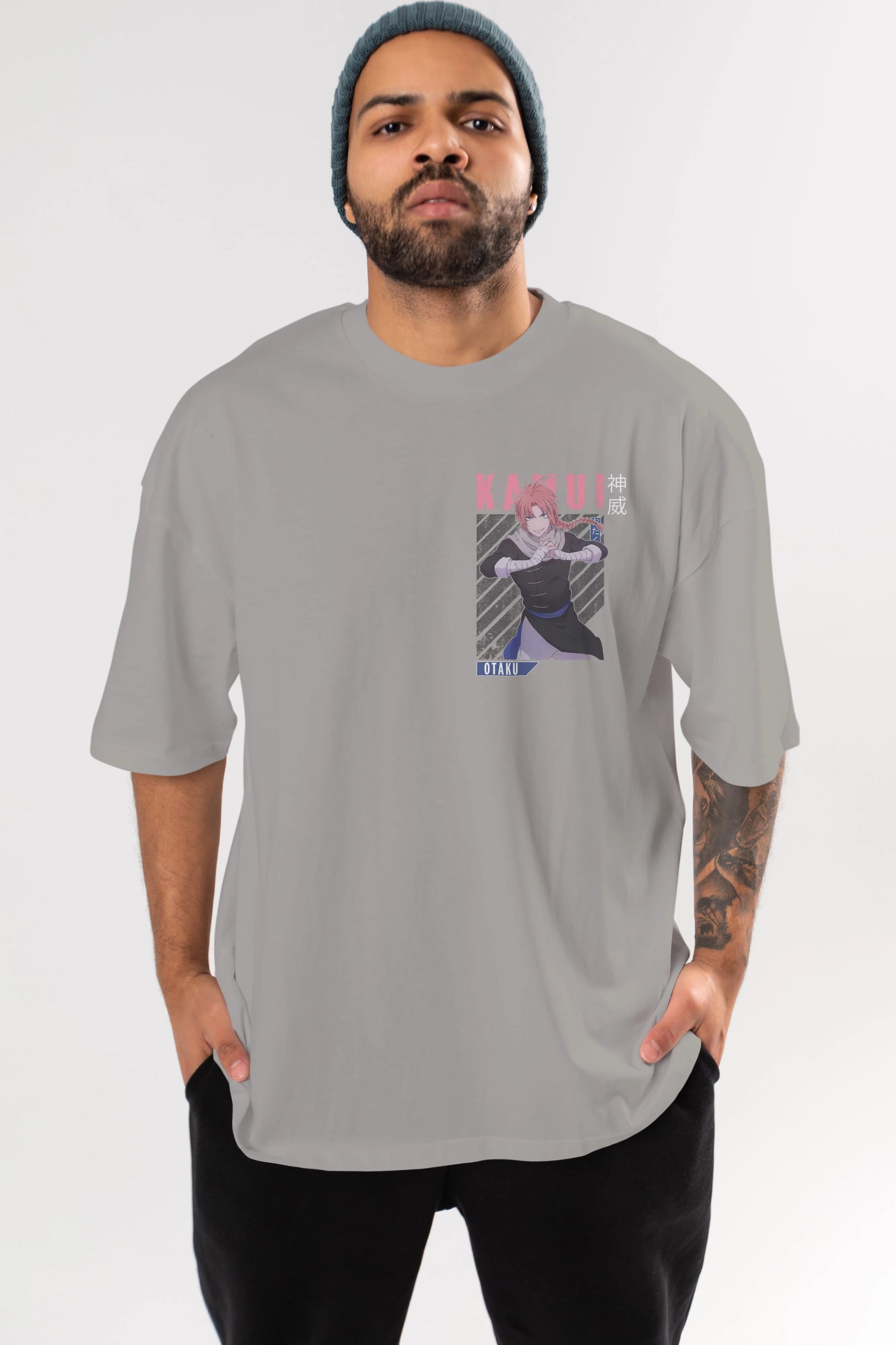 Kamui GINTAMA Ön Sol Baskılı Oversize t-shirt Erkek Kadın Unisex %100 Pamuk Bisiklet Yaka tişort