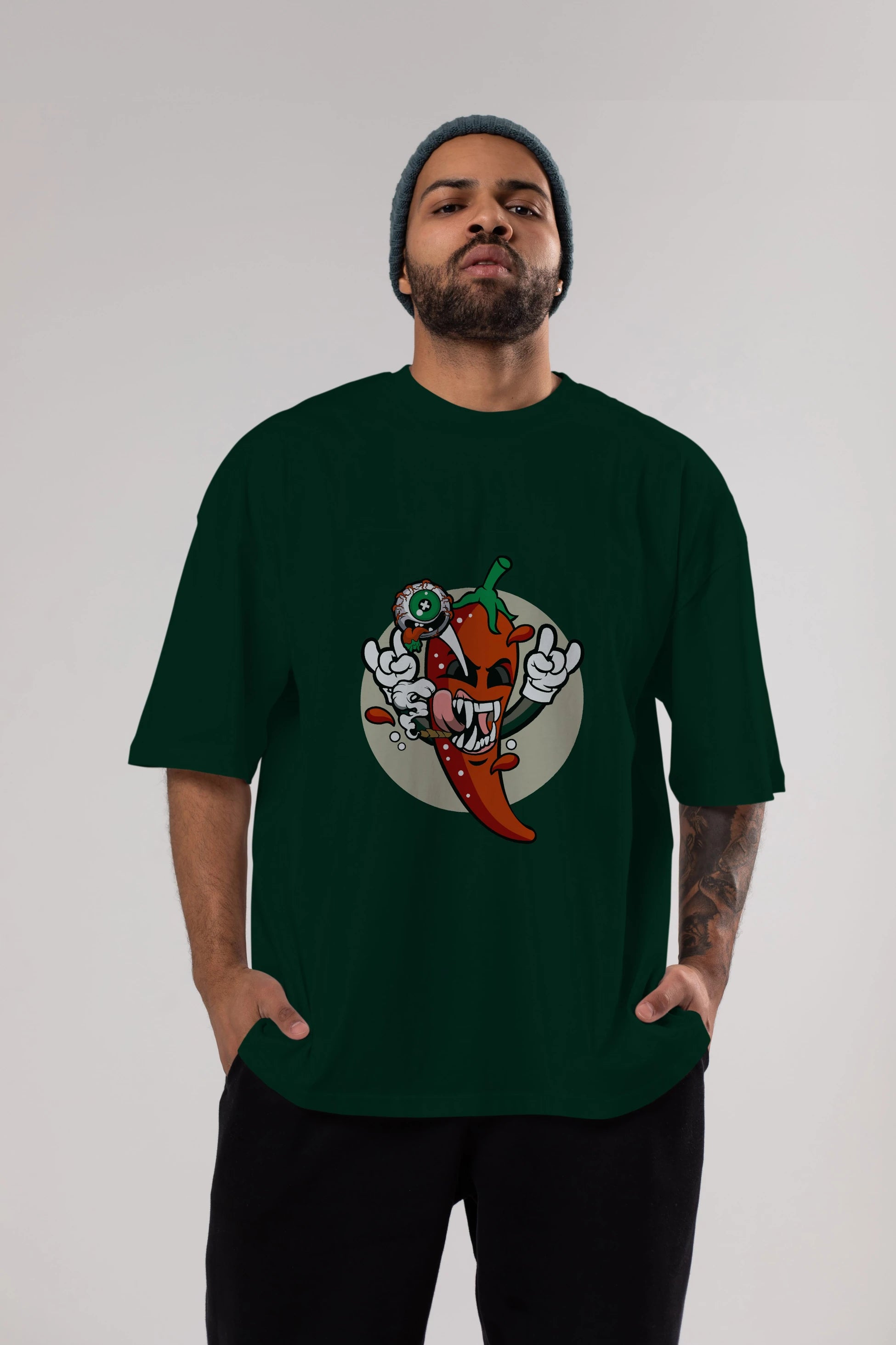 Chili Monster Ön Baskılı Oversize t-shirt Erkek Kadın Unisex %100 Pamuk tişort