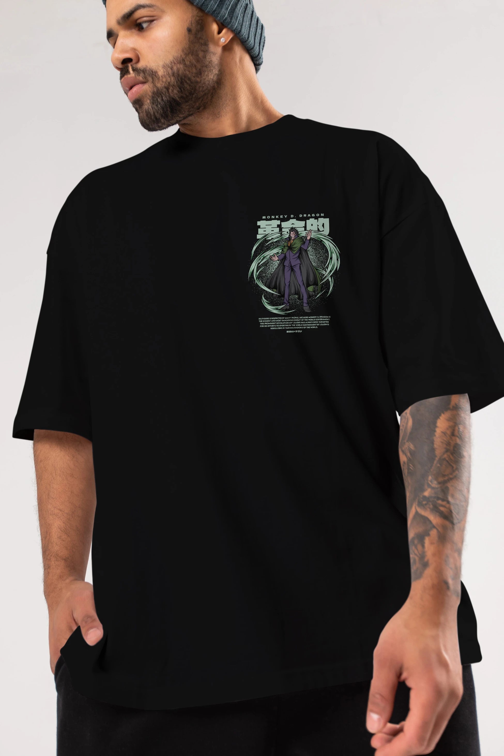 Monkey D. Dragon Ön Sol Baskılı Oversize t-shirt Erkek Kadın Unisex %100 Pamuk Bisiklet Yaka tişort