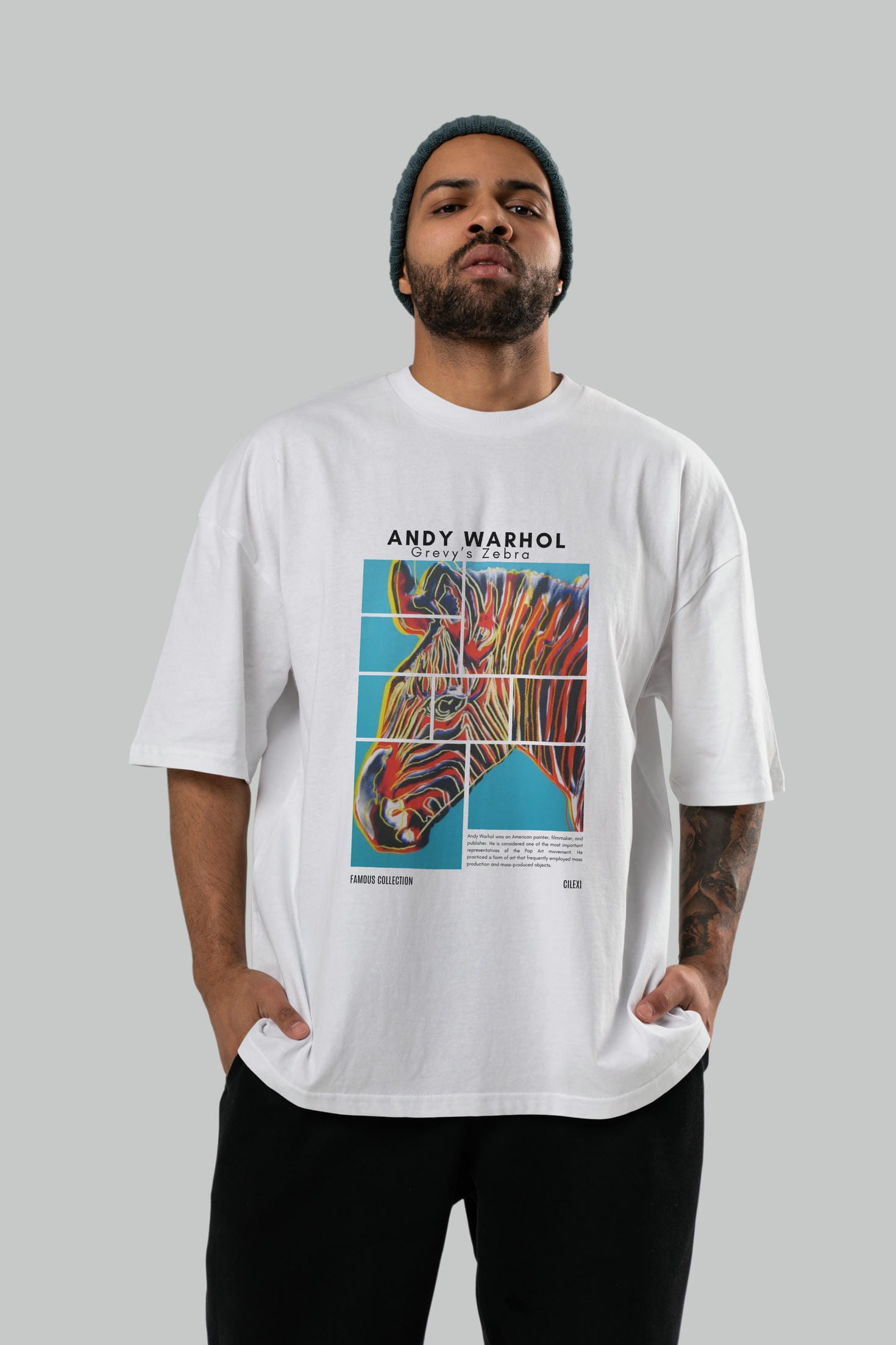 Andy Warhol ön Baskılı Oversize t-shirt Erkek Kadın Bisiklet Yaka Pamuk tişort