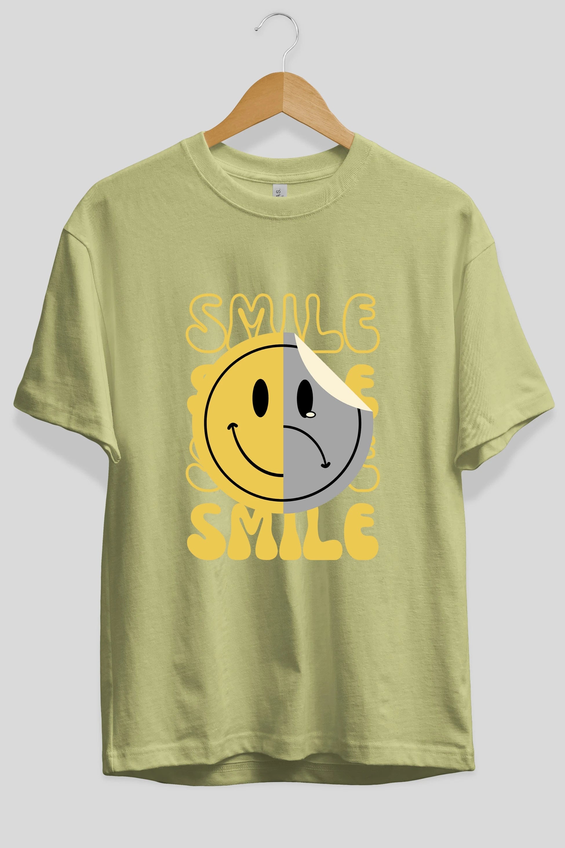 Smile Yazılı Ön Baskılı Oversize t-shirt Erkek Kadın Unisex