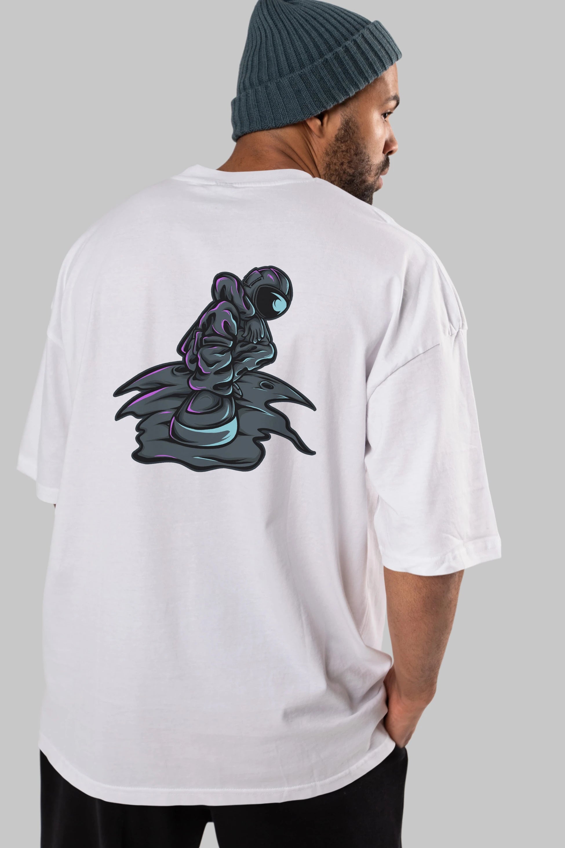 Stylish Astronaut Arka Baskılı Oversize t-shirt Erkek Kadın Unisex