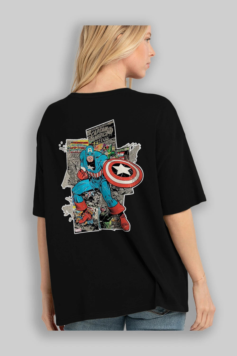 Captain America (2) Arka Baskılı Oversize t-shirt Erkek Kadın Unisex %100 Pamuk Bisiklet Yaka tişort