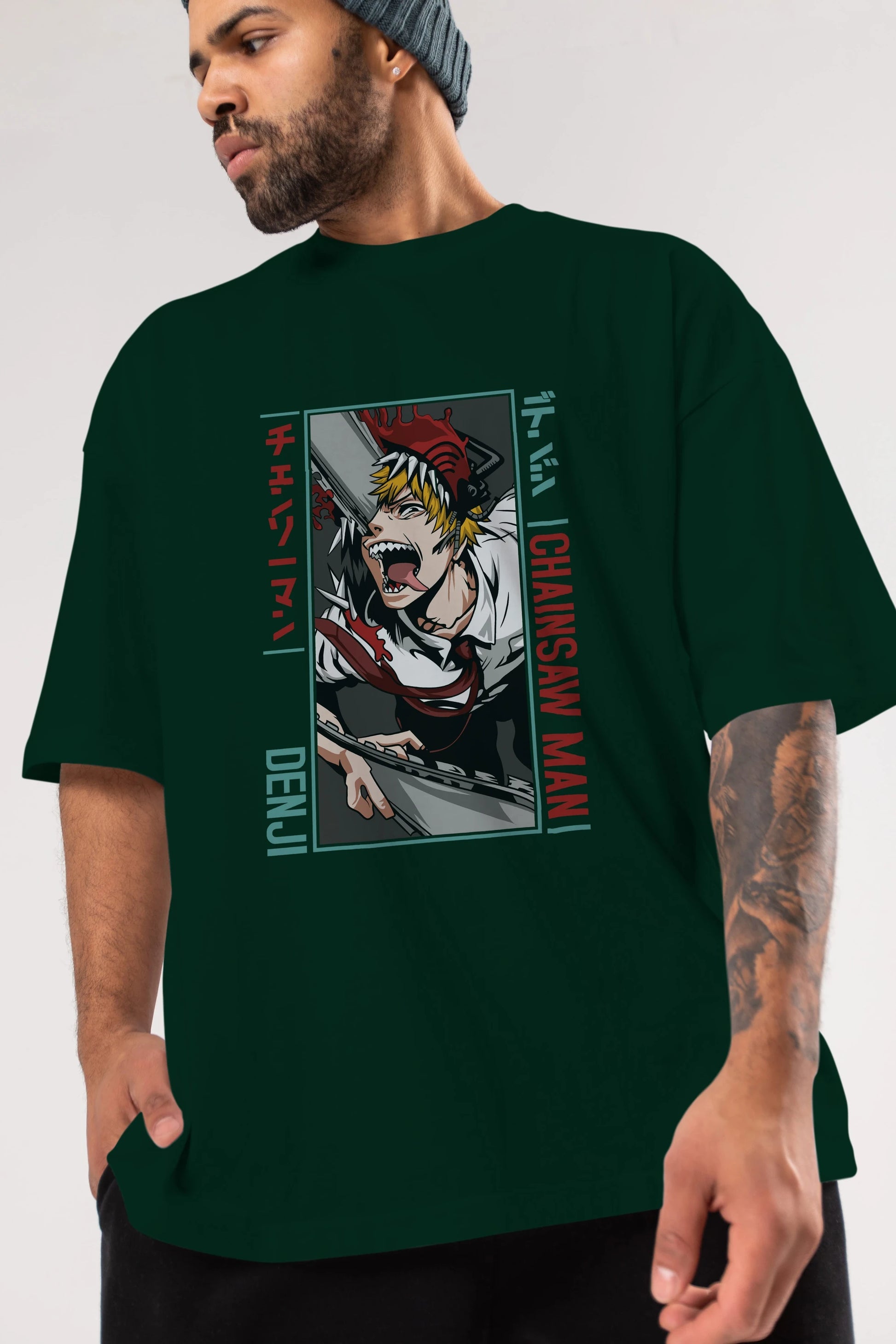 Denji Chainsaw Man Anime Ön Baskılı Oversize t-shirt %100 pamuk Erkek Kadın Unisex