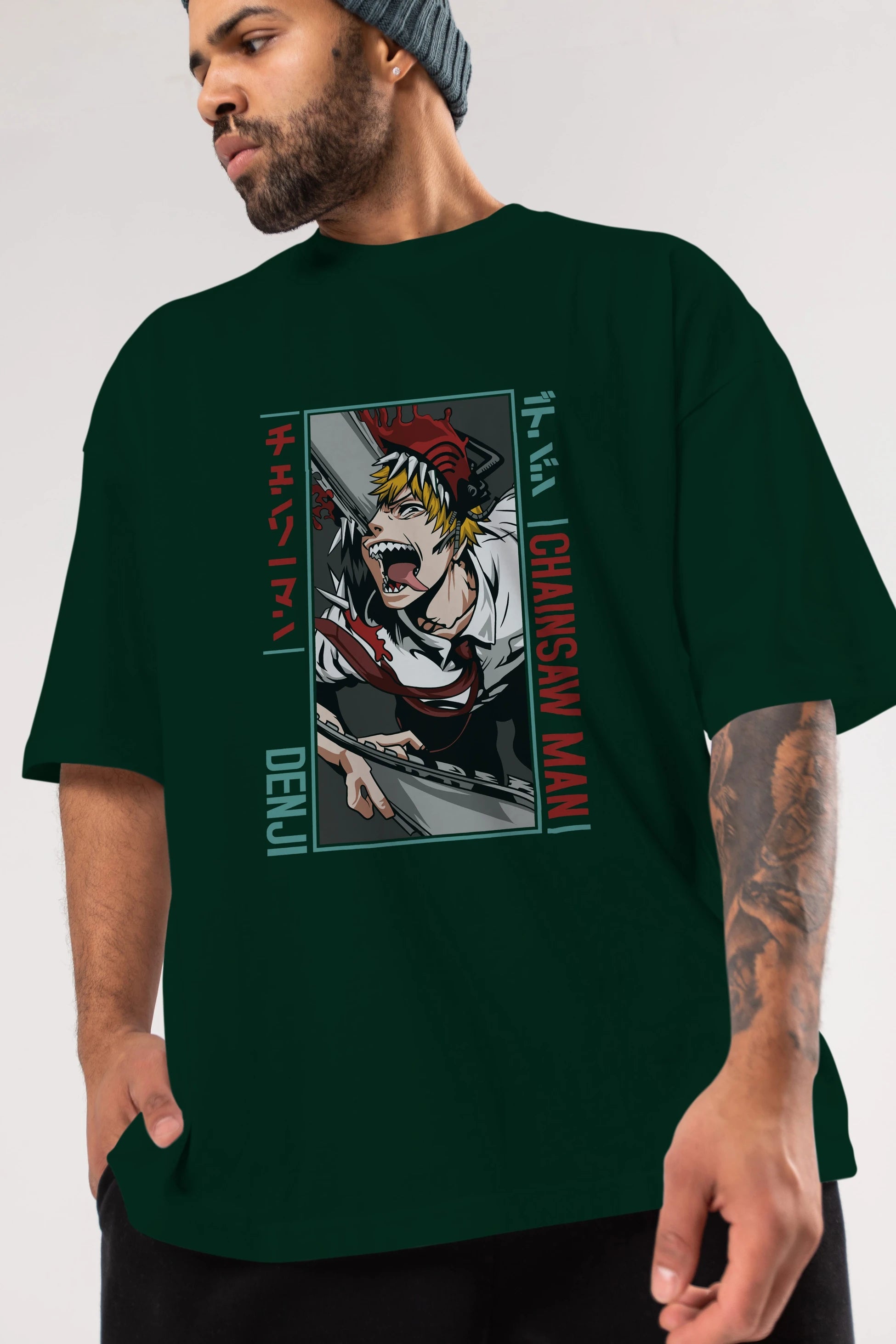 Denji Chainsaw Man Anime Ön Baskılı Oversize t-shirt %100 pamuk Erkek Kadın Unisex