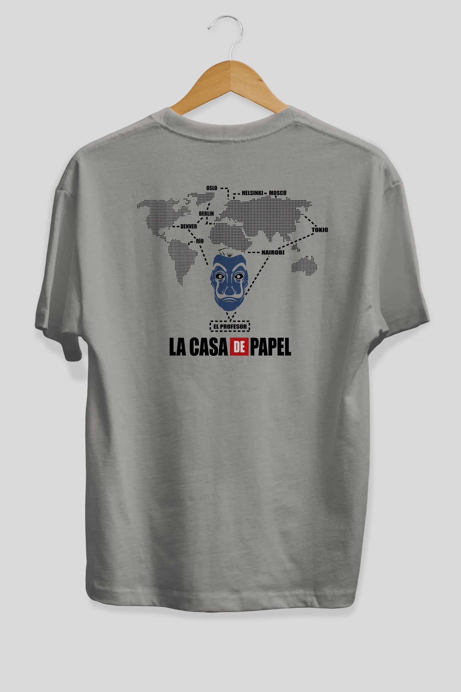 La Casa De Papel Arka Baskılı Oversize t-shirt Erkek Kadın Unisex %100 Pamuk Bisiklet Yaka tişort