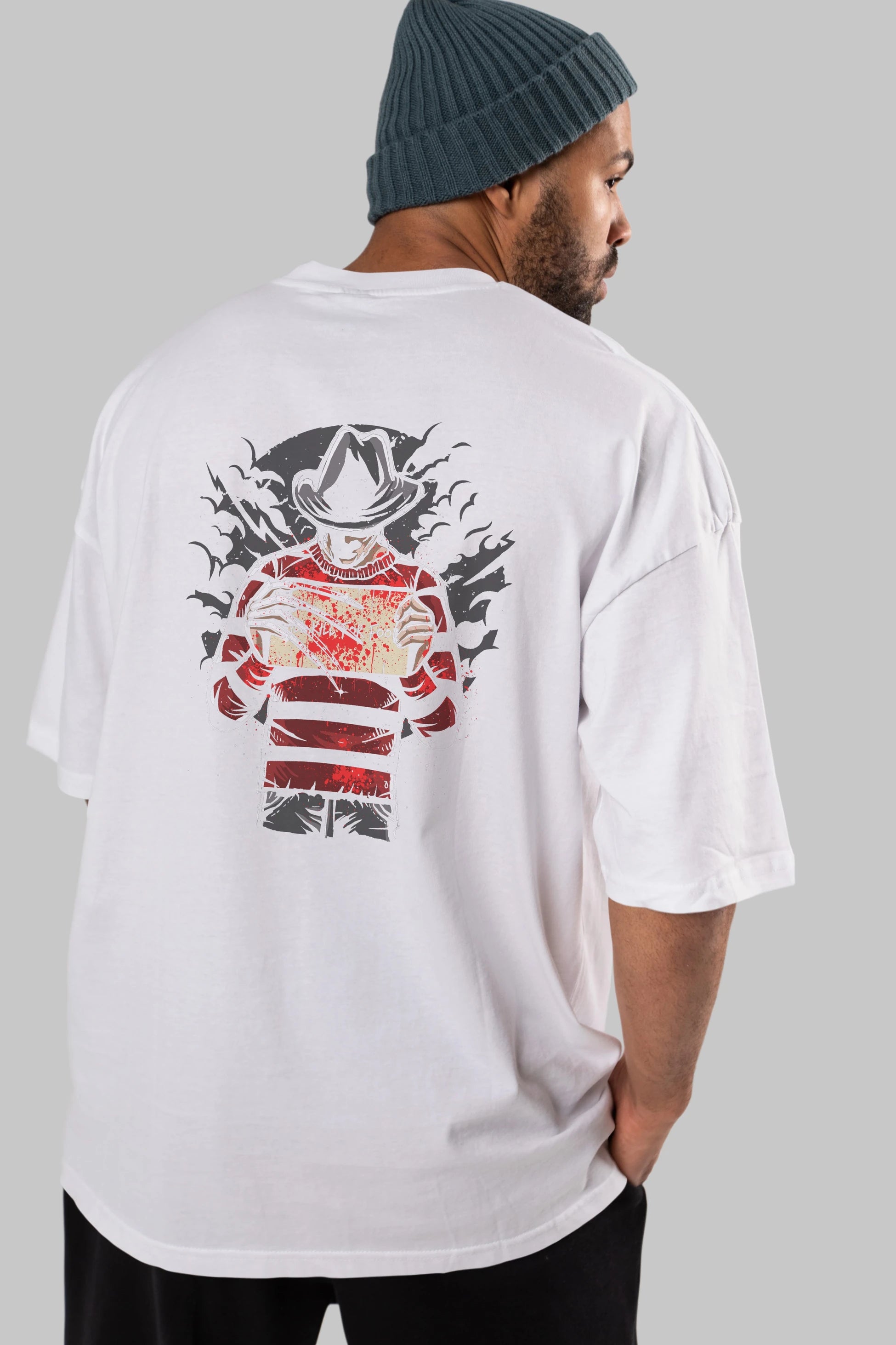 Freddy Will Kill For Food Arka Baskılı Oversize t-shirt Erkek Kadın Unisex %100 Pamuk