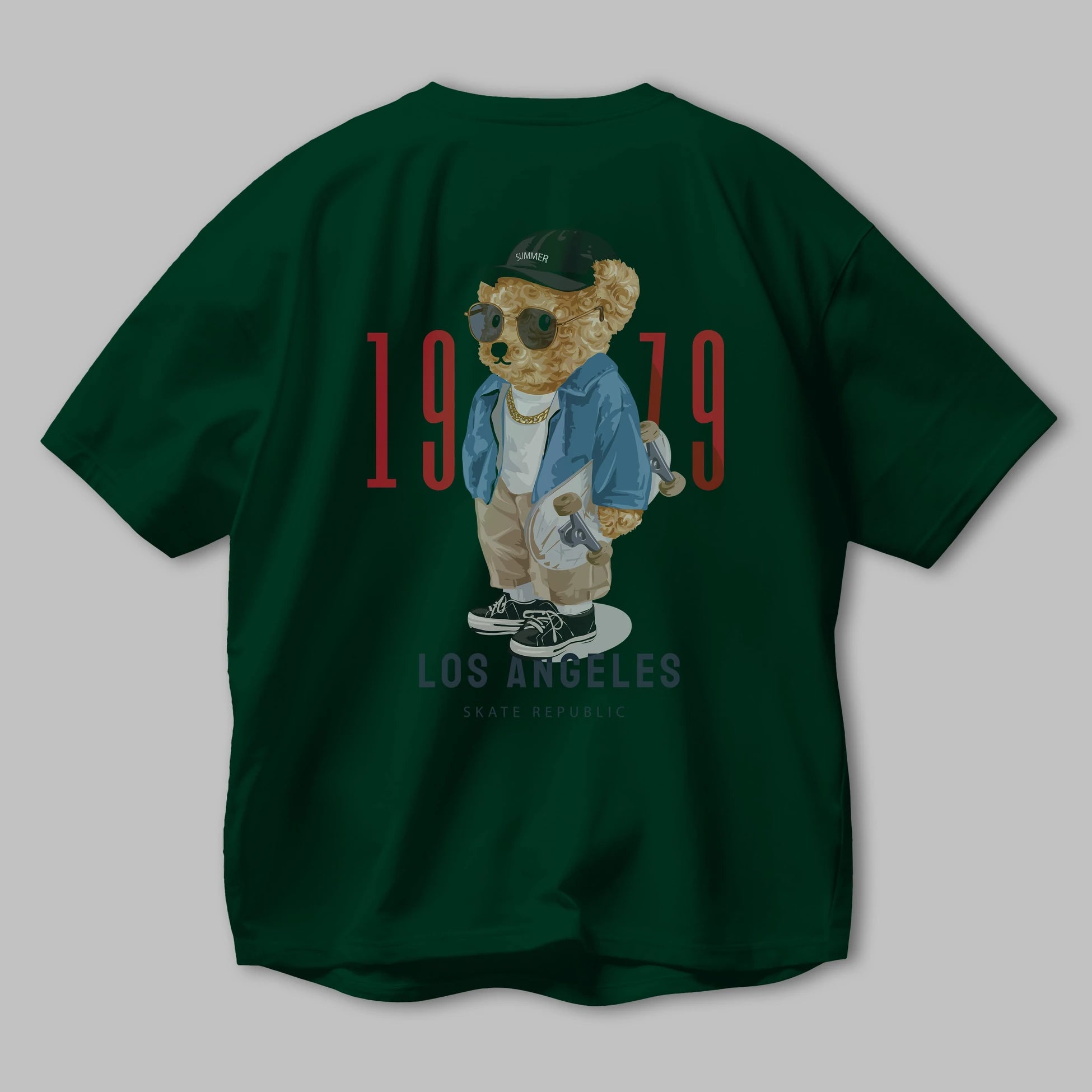 Teddy Bear Los Angeles Arka Baskılı Oversize t-shirt Erkek Kadın Unisex %100 Pamuk