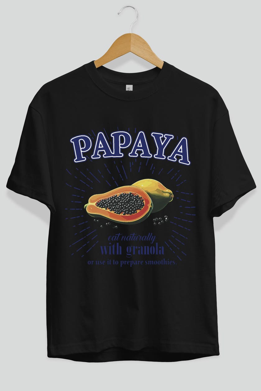 Papaya Ön Baskılı Oversize t-shirt Erkek Kadın Pamuk Bisiklet Yaka tişort