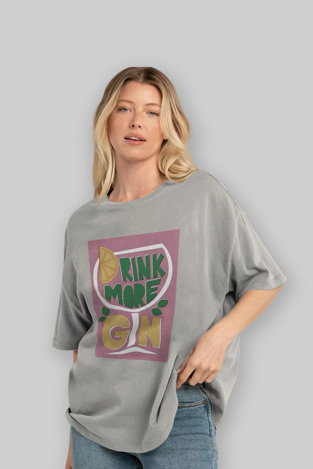 Drink More Gin Ön Baskılı Oversize t-shirt Erkek Kadın Unisex %100 Pamuk Bisiklet Yaka tişort