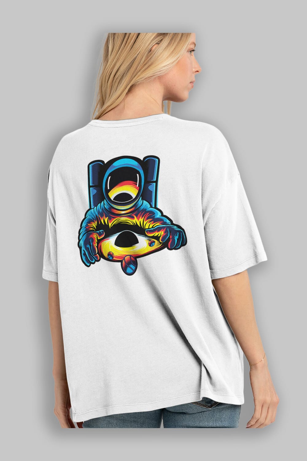 Astronaut & Black Hole Arka Baskılı Oversize t-shirt Erkek Kadın Unisex