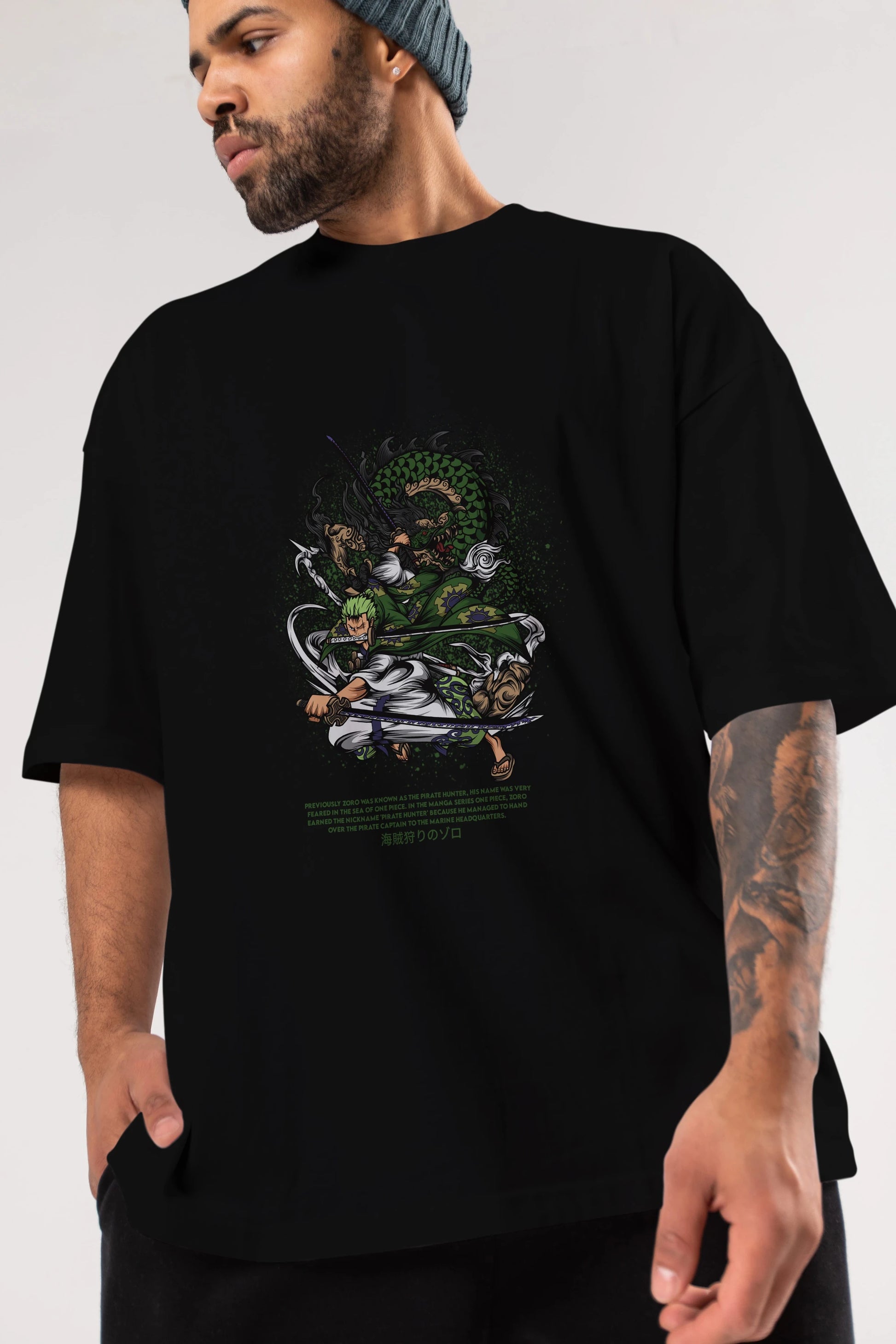Zoro-ONE PIECE Anime Ön Baskılı Oversize t-shirt %100 pamuk Erkek Kadın Unisex