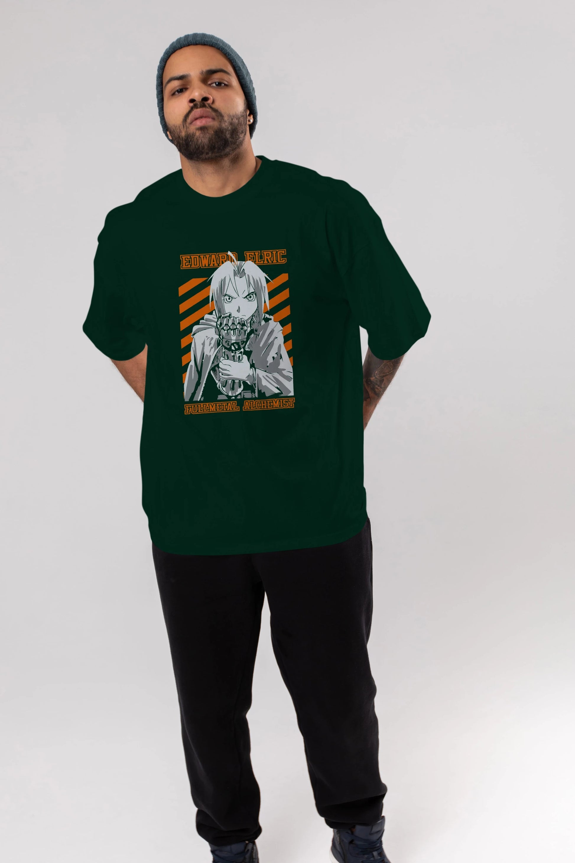 EDWARD ELRIC Anime Ön Baskılı Oversize t-shirt %100 pamuk Erkek Kadın Unisex