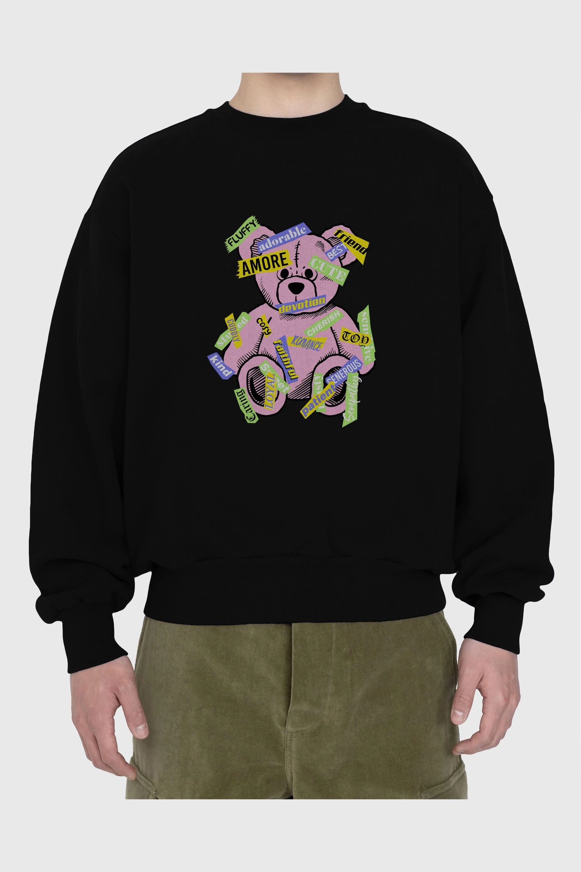 Teddy Bear Cute Ön Baskılı Oversize Sweatshirt Erkek Kadın Unisex