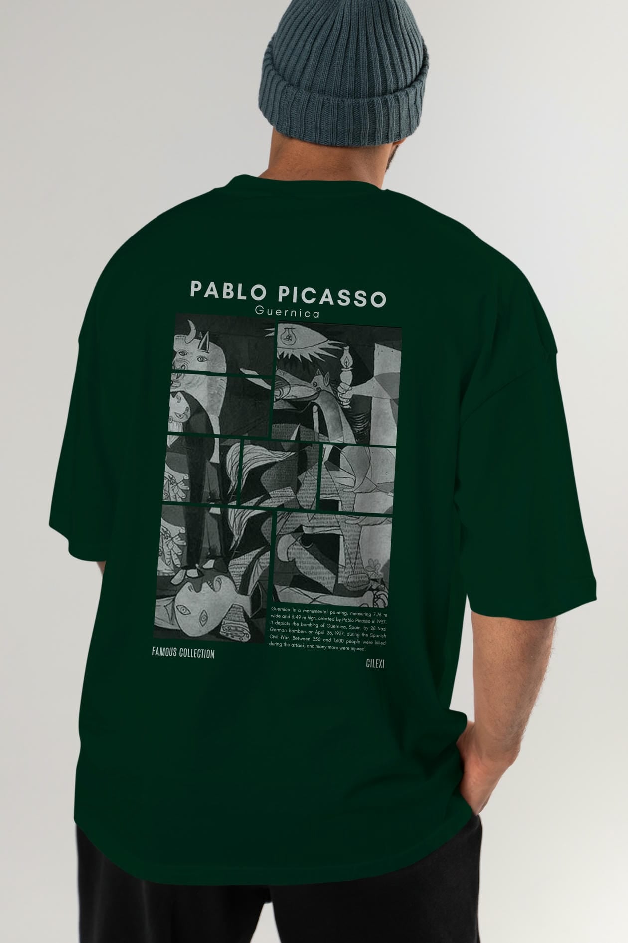 Pablo Picasso Guernica Arka Baskılı Oversize t-shirt Erkek Kadın Bisiklet Yaka Pamuk tişort