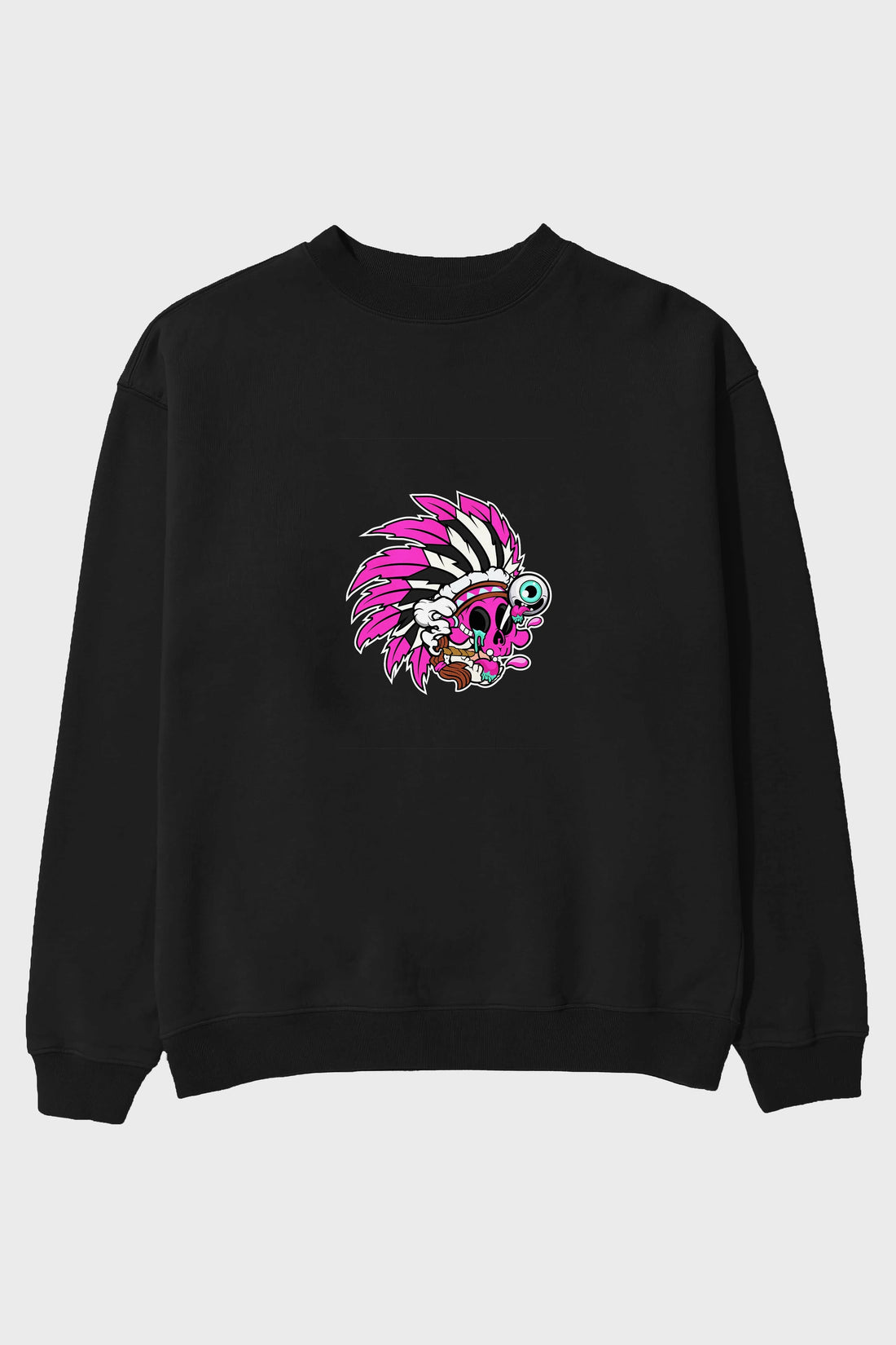 Skull Indian Ön Baskılı Oversize Sweatshirt Erkek Kadın Unisex