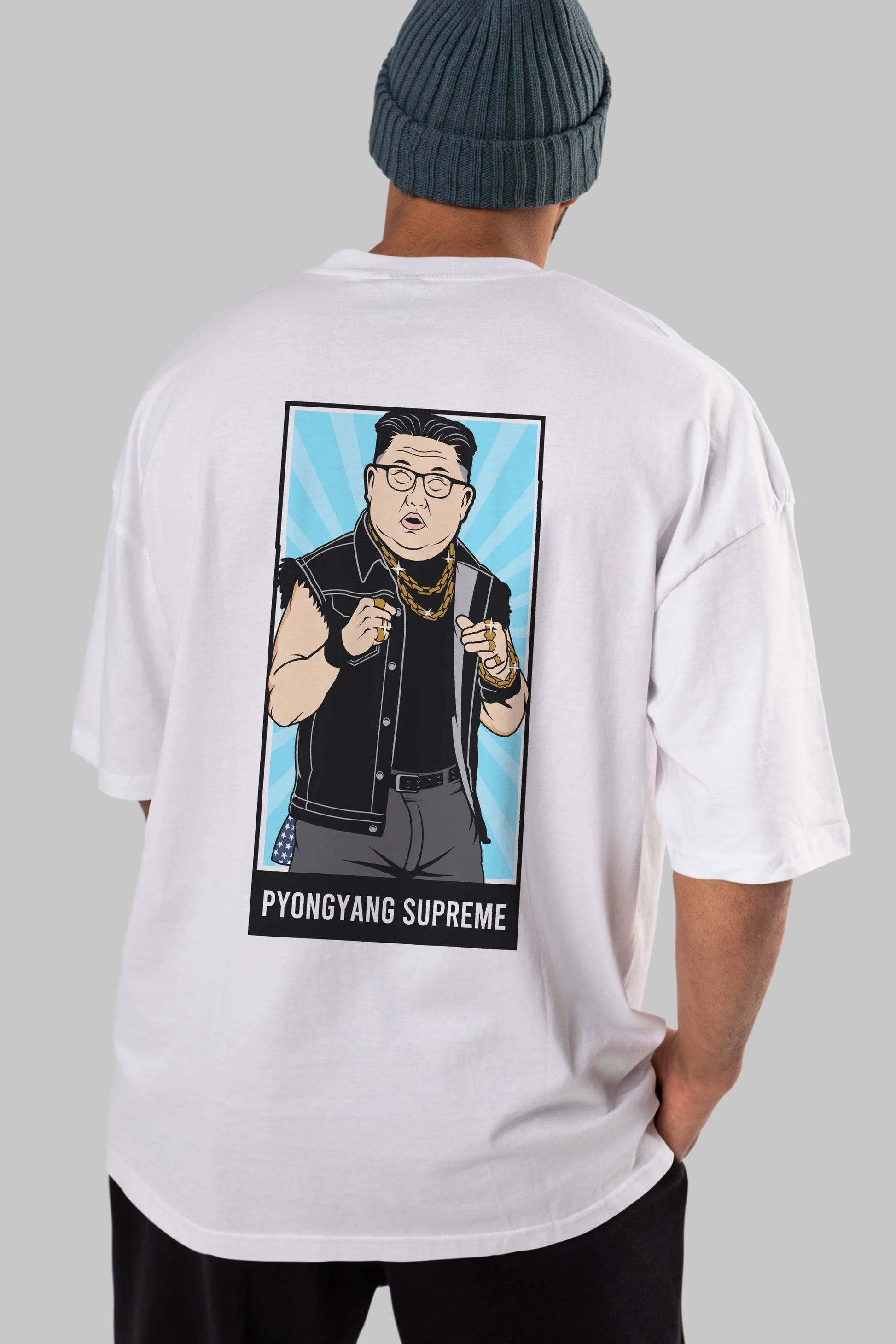 Kim Jong Un Pyongyang Supreme Arka Baskılı Oversize t-shirt Erkek Kadın Unisex %100 Pamuk tişort