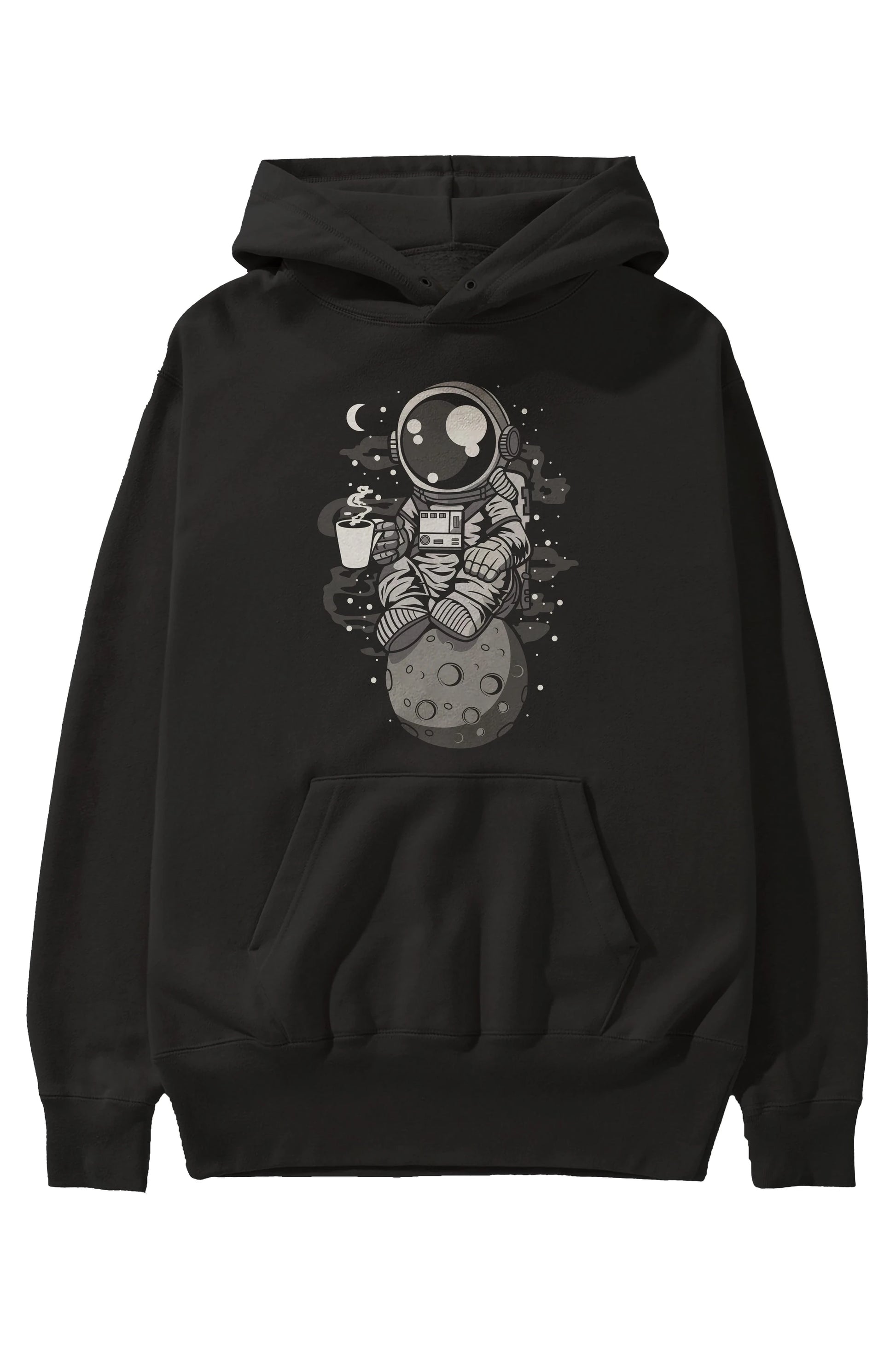 Astronaut Coffee Ön Baskılı Hoodie Oversize Kapüşonlu Sweatshirt Erkek Kadın Unisex
