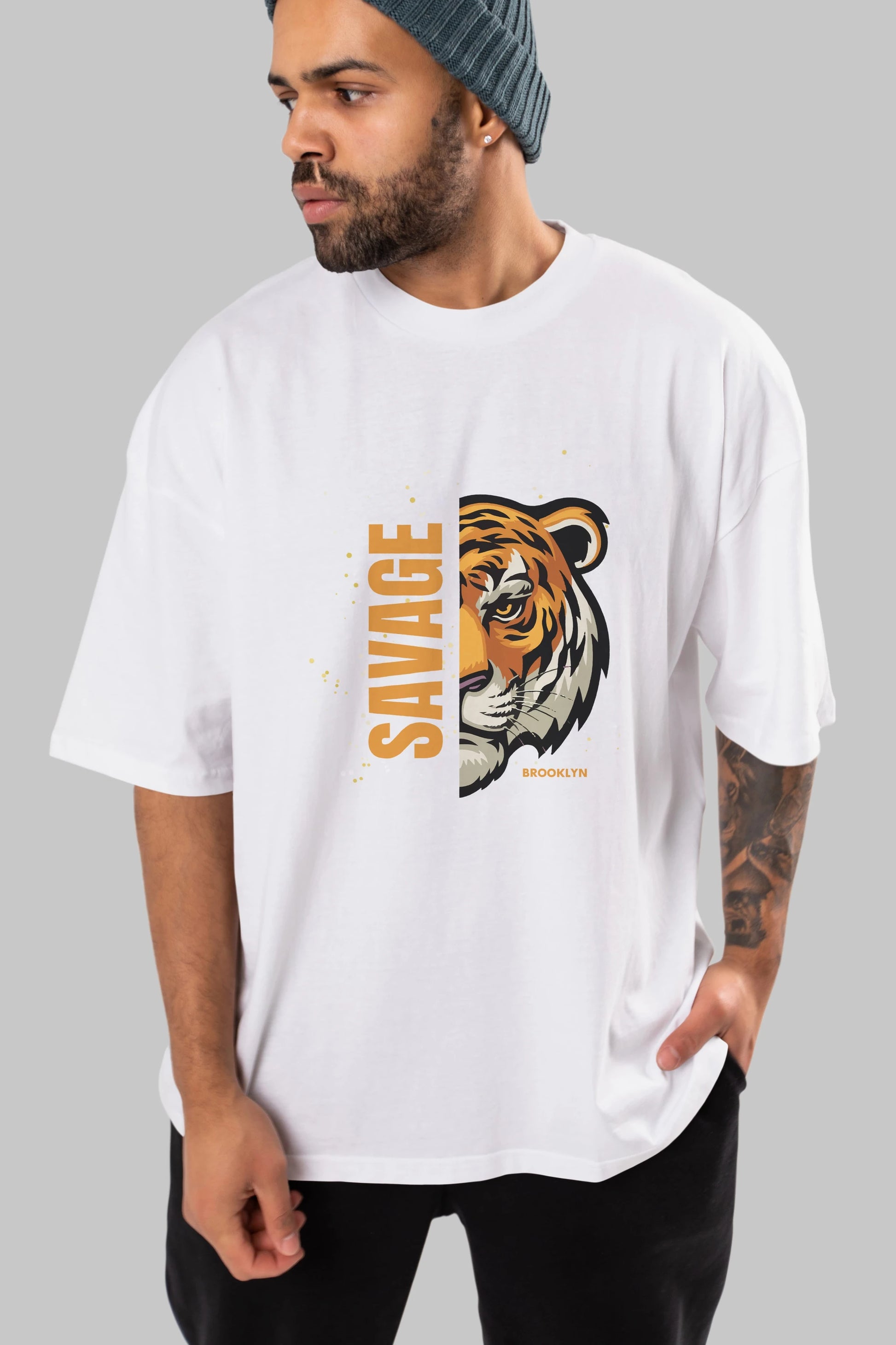 Savage Brooklyn Yazılı Ön Baskılı Oversize t-shirt Erkek Kadın Unisex