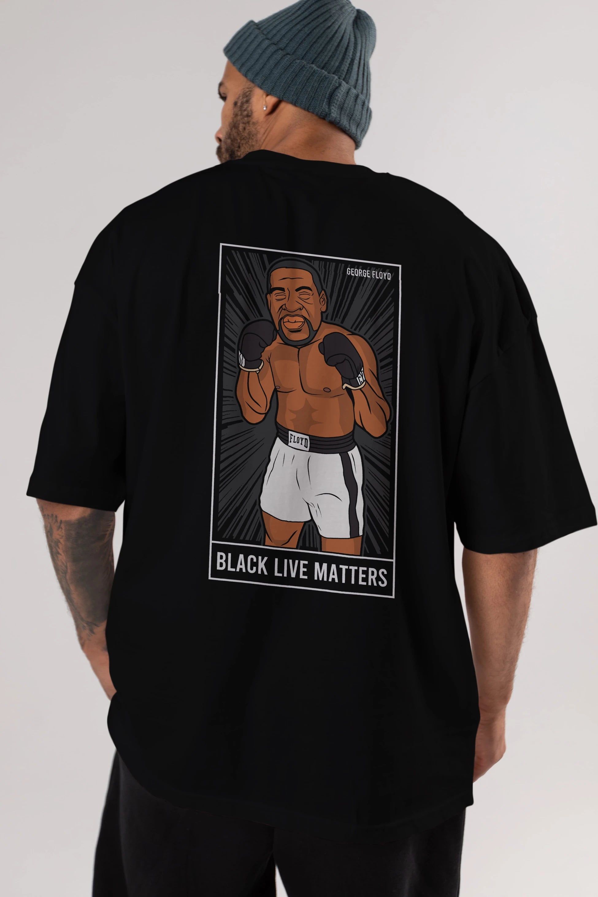 George Floyd Boxer Arka Baskılı Oversize t-shirt Erkek Kadın Unisex %100 Pamuk tişort