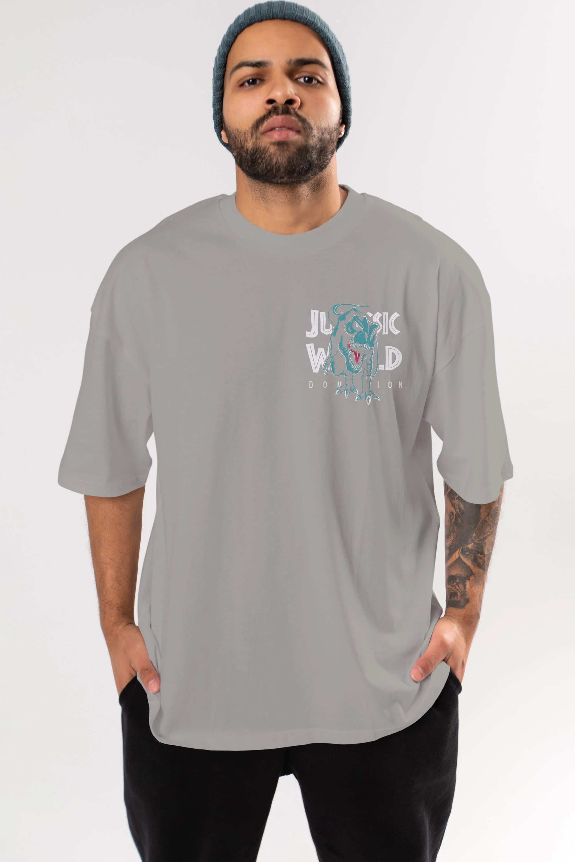 Jurassic Park (1) Ön Sol Baskılı Oversize t-shirt Erkek Kadın Unisex %100 Pamuk Bisiklet Yaka tişort