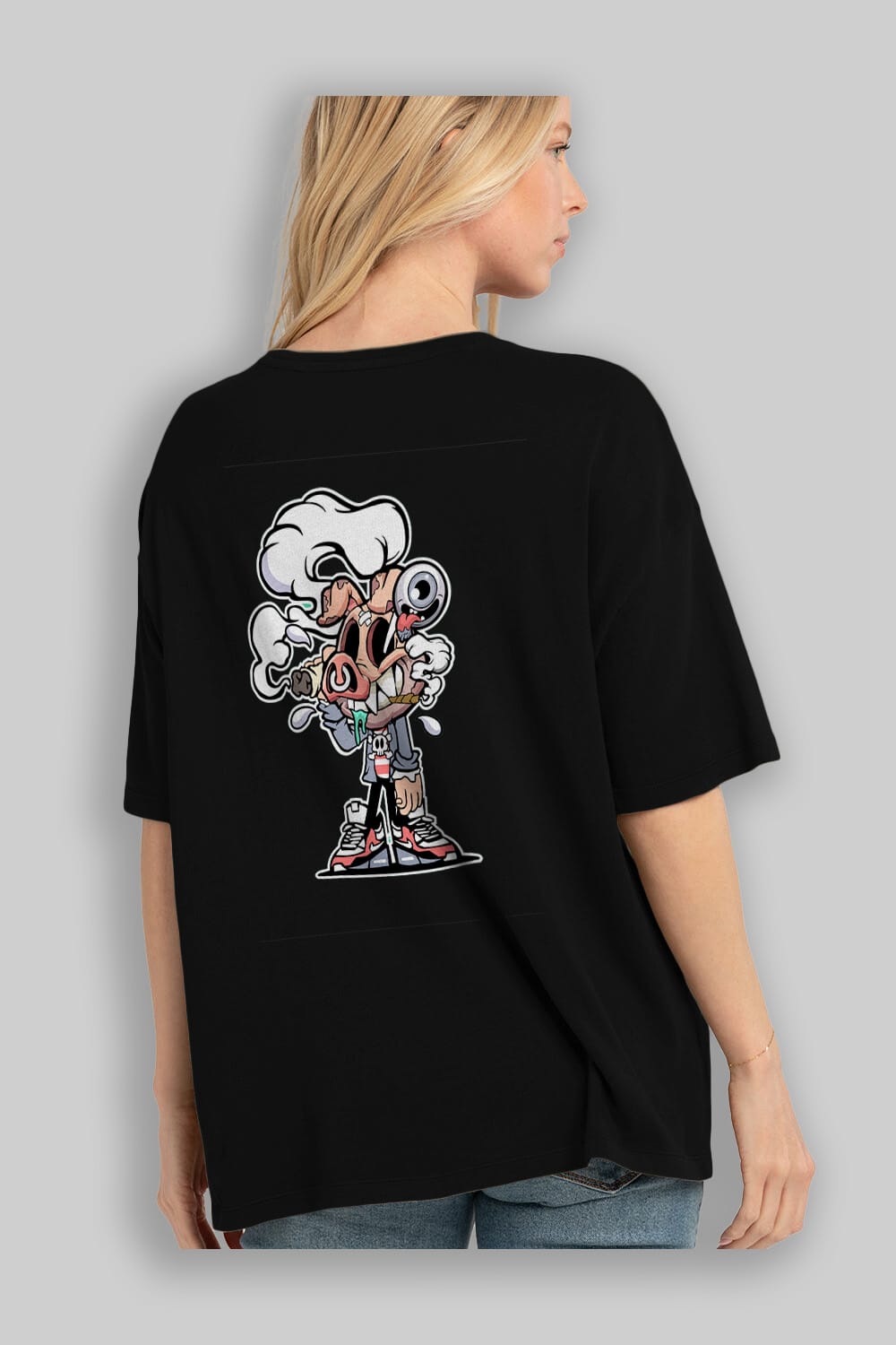 Pig Smoker Arka Baskılı Oversize t-shirt Erkek Kadın Unisex %100 Pamuk tişort