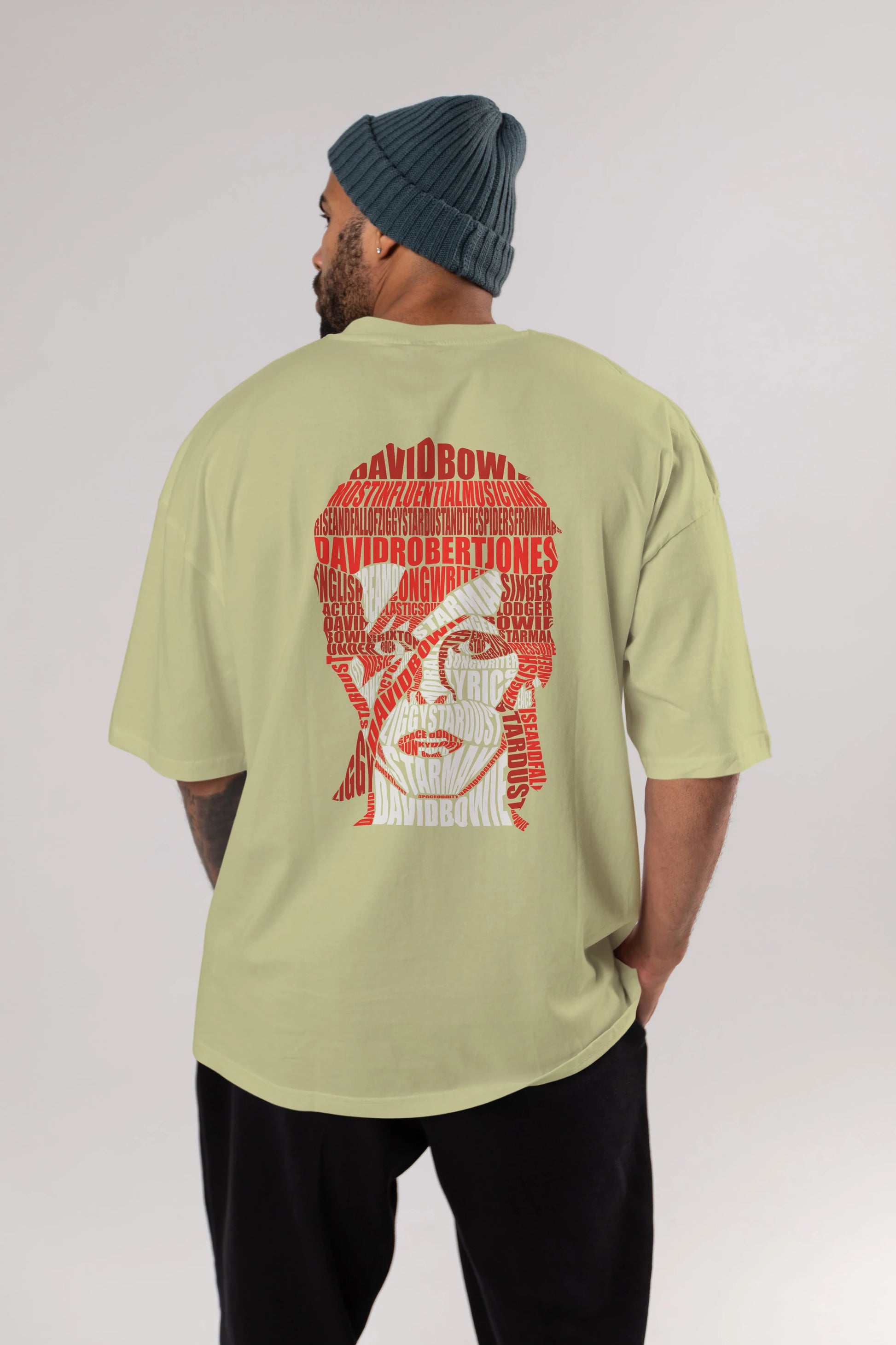 David Bowie Calligram Arka Baskılı Oversize t-shirt %100 pamuk Erkek Kadın Unisex