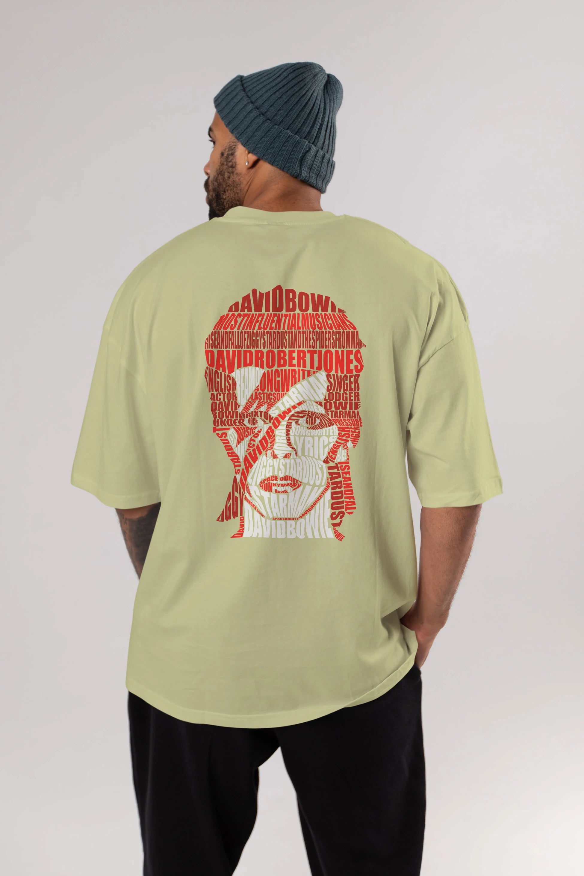 David Bowie Calligram Arka Baskılı Oversize t-shirt %100 pamuk Erkek Kadın Unisex