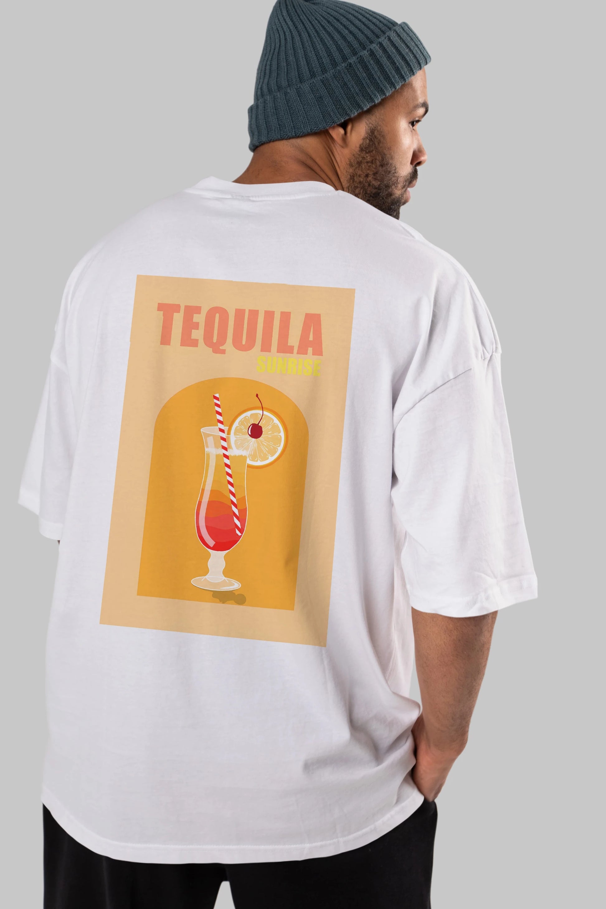 Tequila Sunrise Arka Baskılı Oversize t-shirt Erkek Kadın Unisex %100 Pamuk Bisiklet Yaka tişort