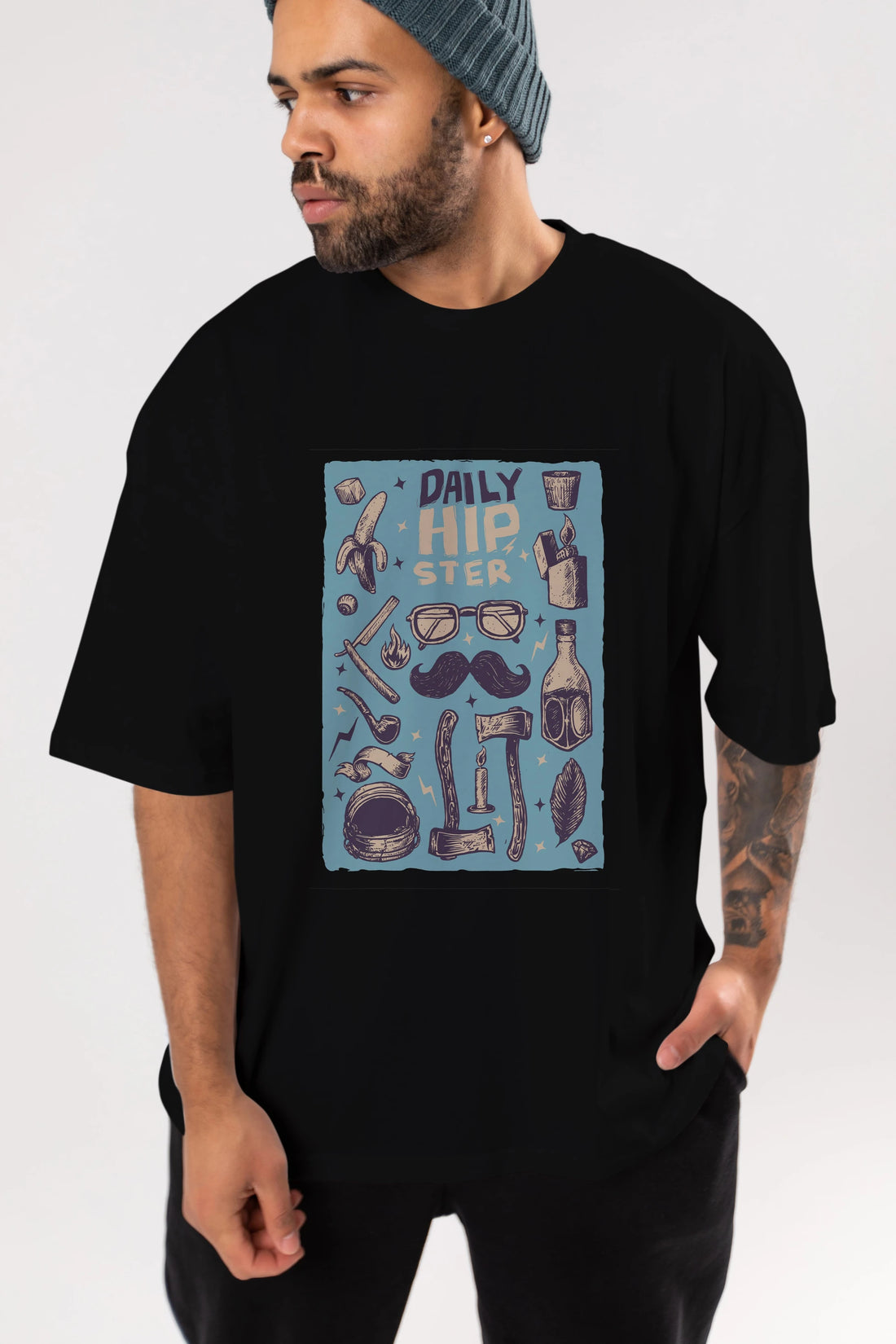 Hipster Ön Baskılı Oversize t-shirt Erkek Kadın Unisex %100 Pamuk tişort