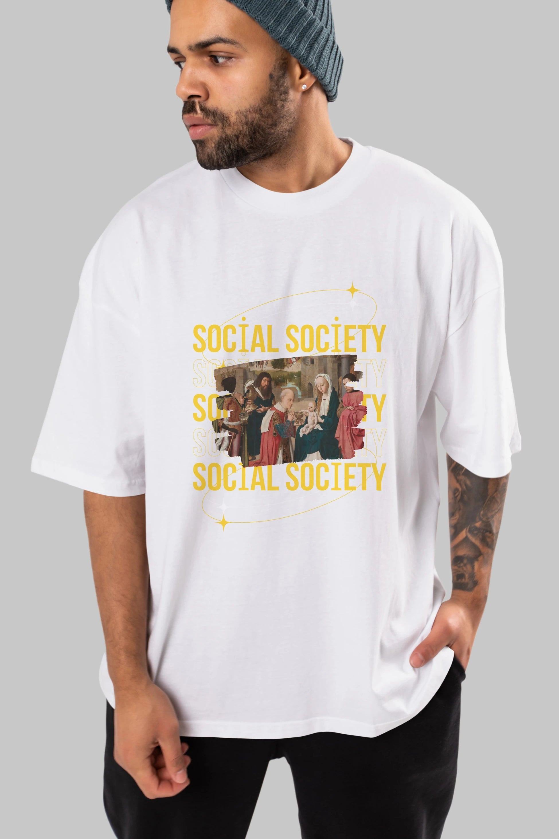 Social Society Yazılı Ön Baskılı Oversize t-shirt Erkek Kadın Unisex