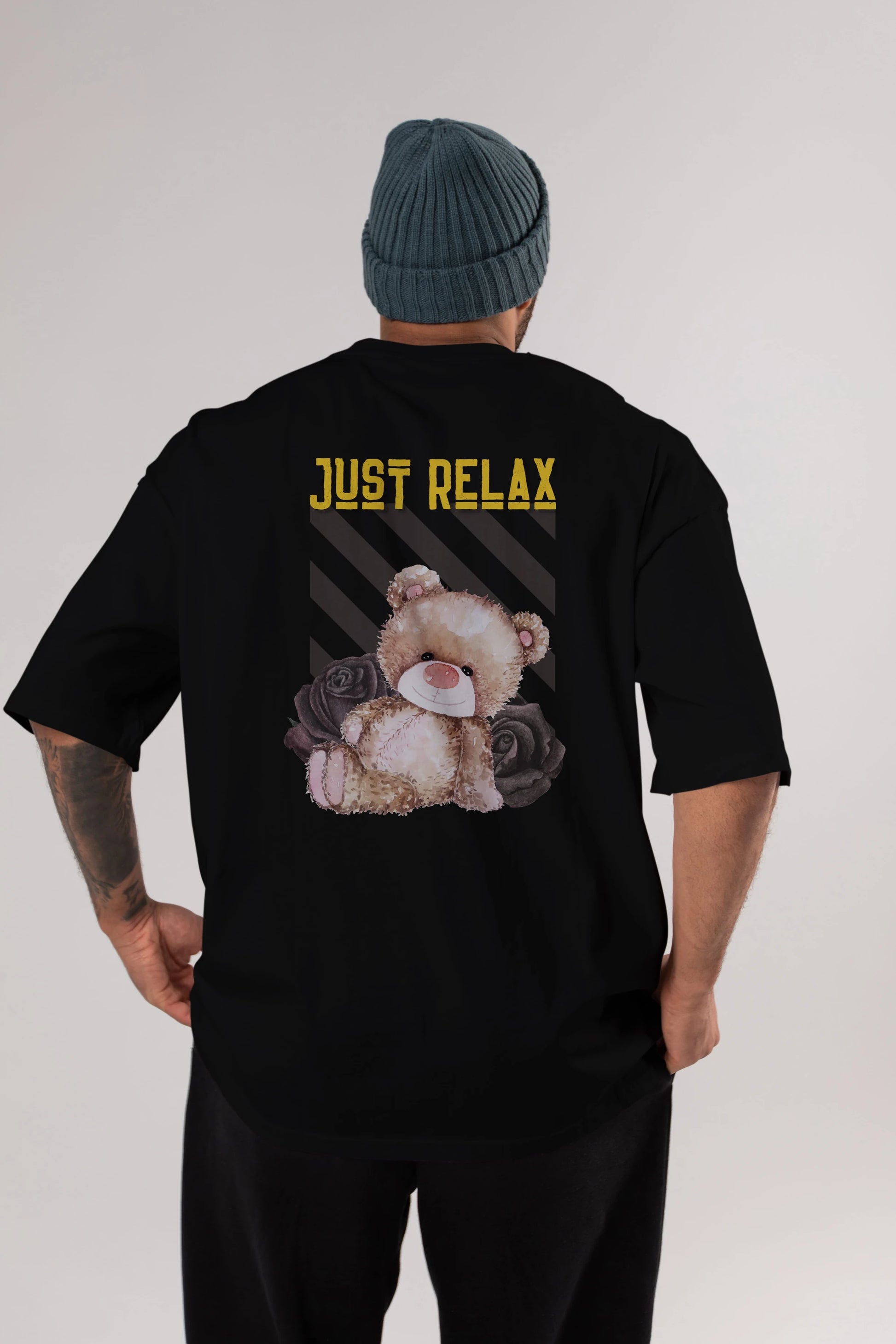 Just Relax Teddy Bear Arka Baskılı Oversize t-shirt Erkek Kadın Unisex
