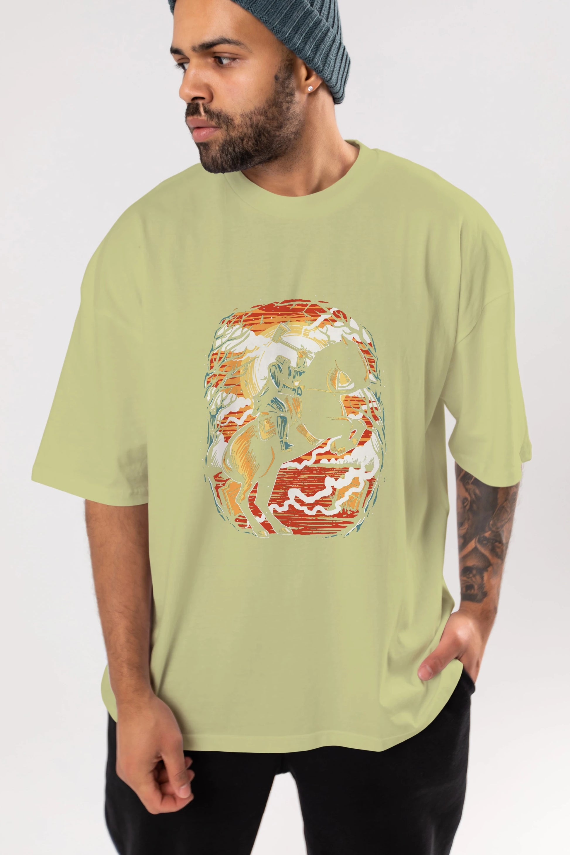 Headless Horseman Ön Baskılı Oversize t-shirt Erkek Kadın Unisex %100 Pamuk tişort